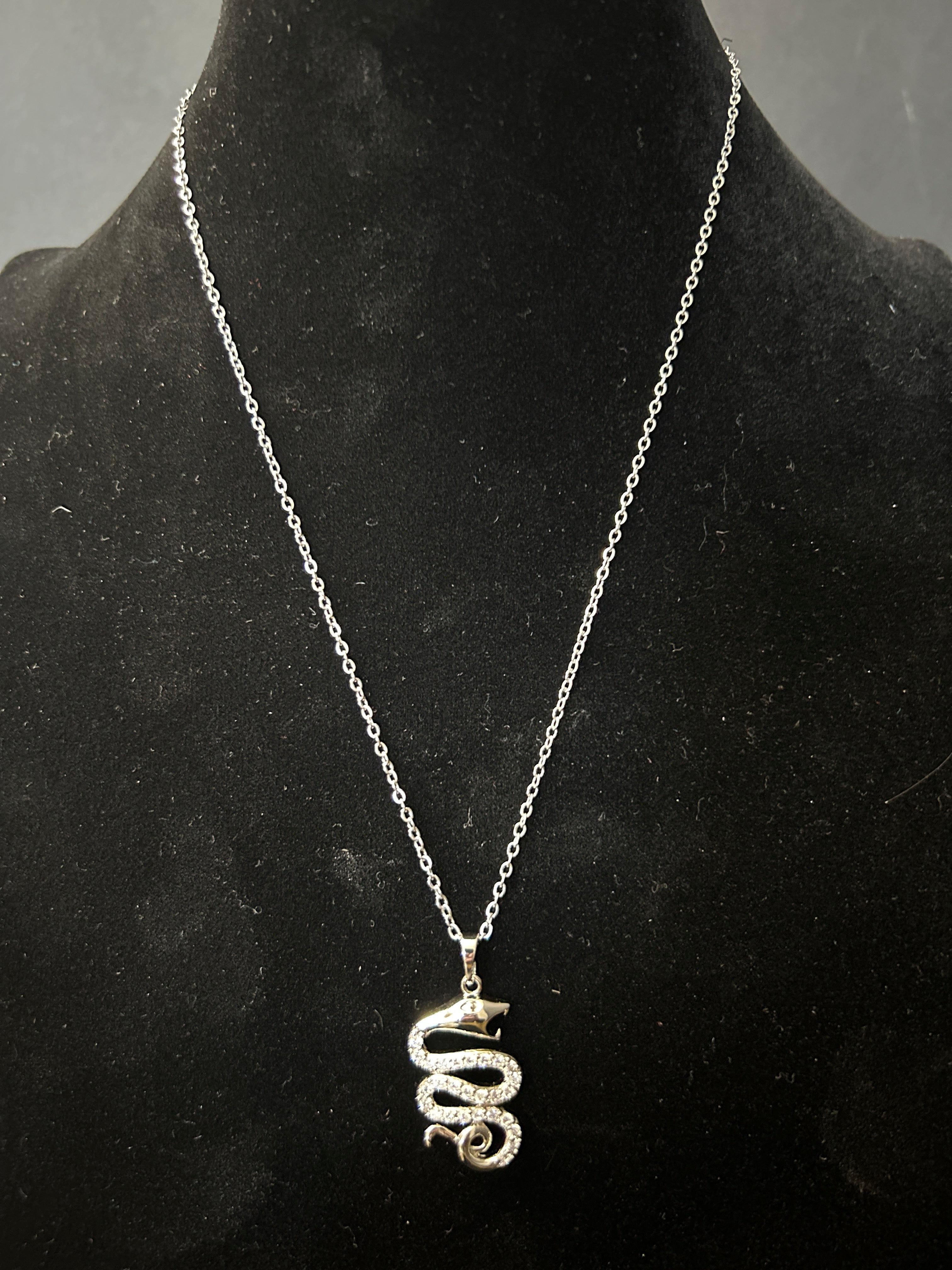 C68 - 14K White Gold 18 Inch Combo W/ VVS CZ Snake