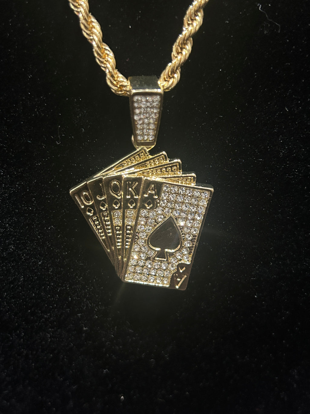 C43 - 14K Gold Plated Stainless Steel Rope 24 Inch Combo W/ VVS CZ Playing Cards