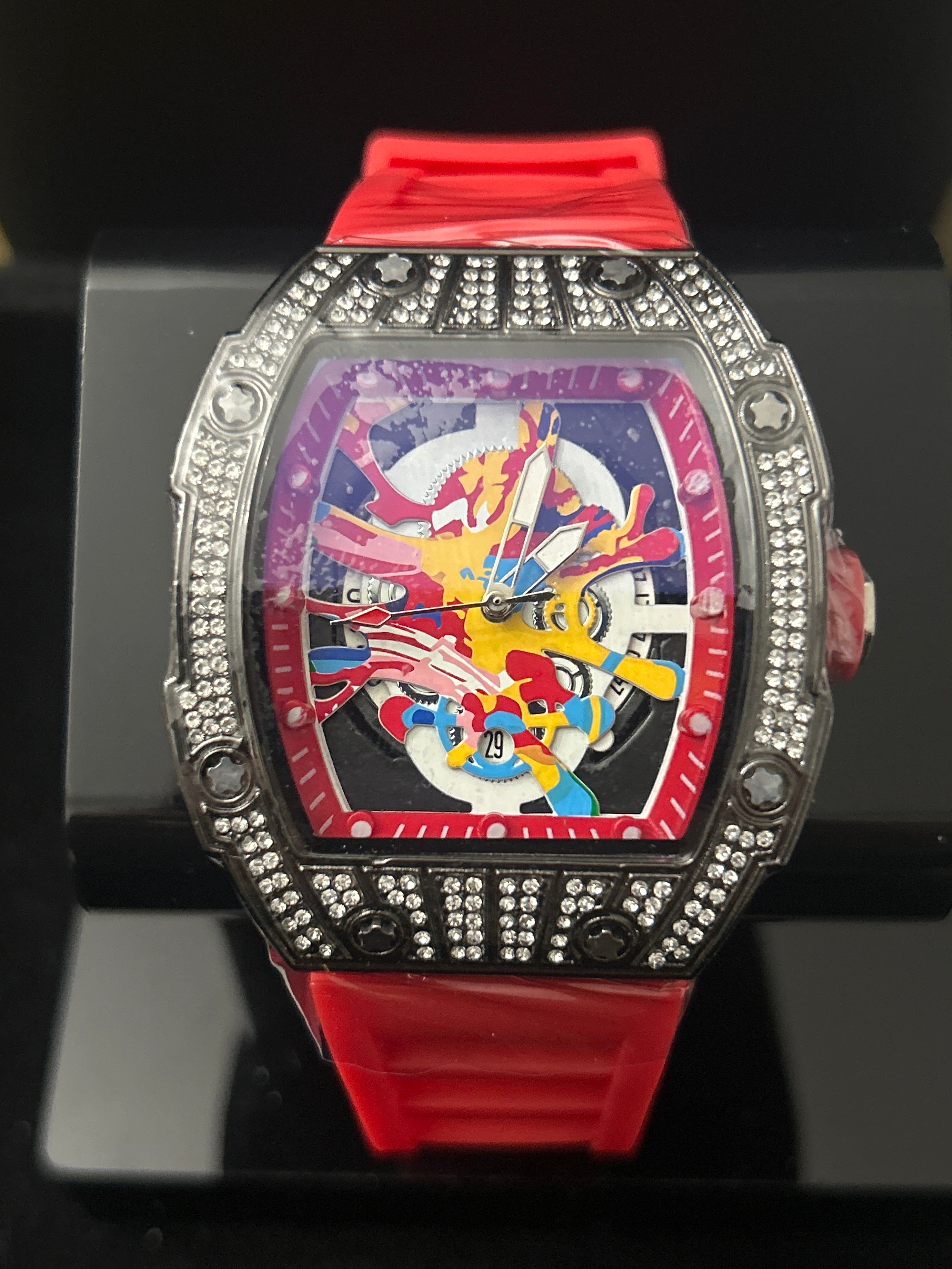 W36 - Black Face W/ Red Straps VVS CZ RM Style