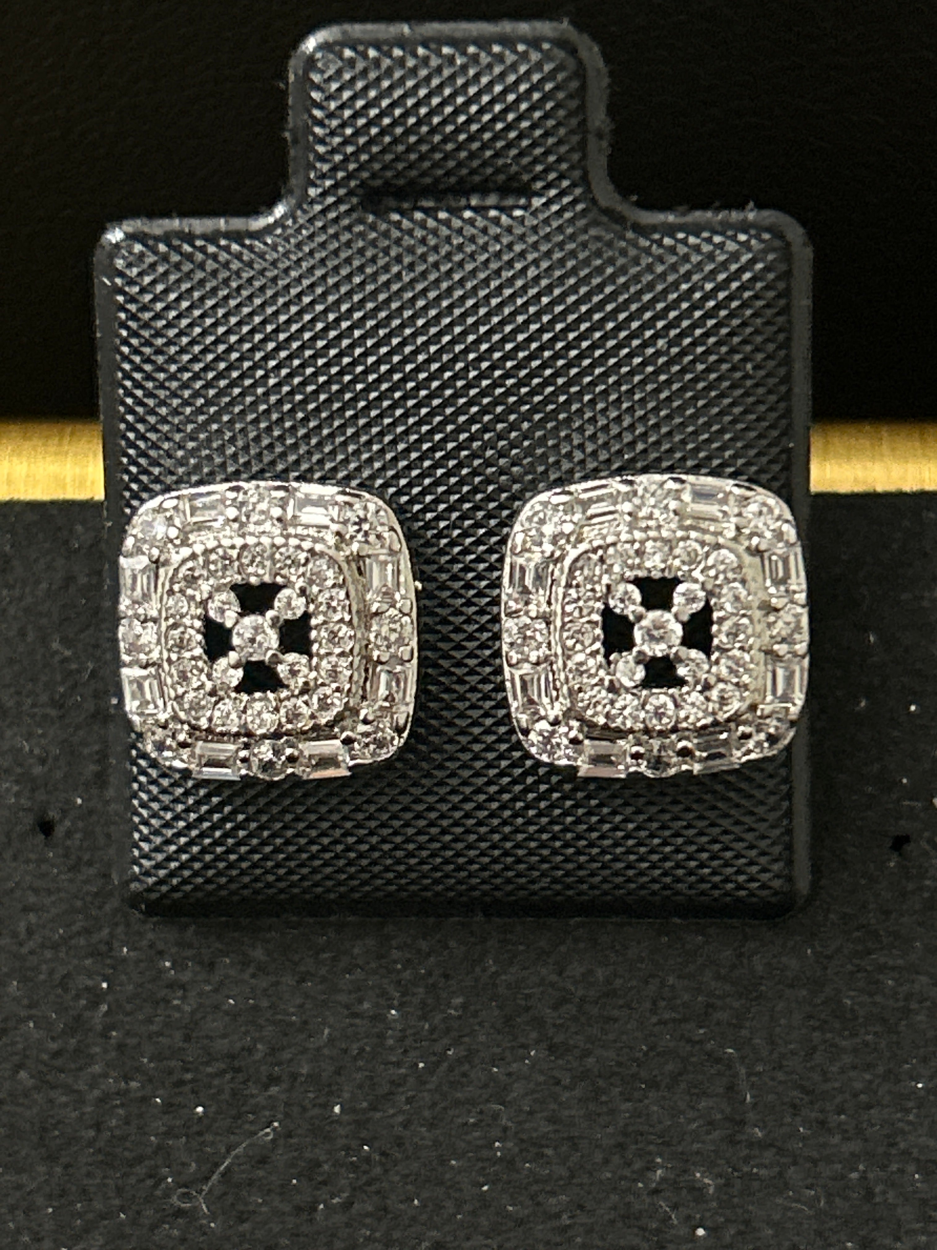 14k White Gold Square VVS CZ Studs