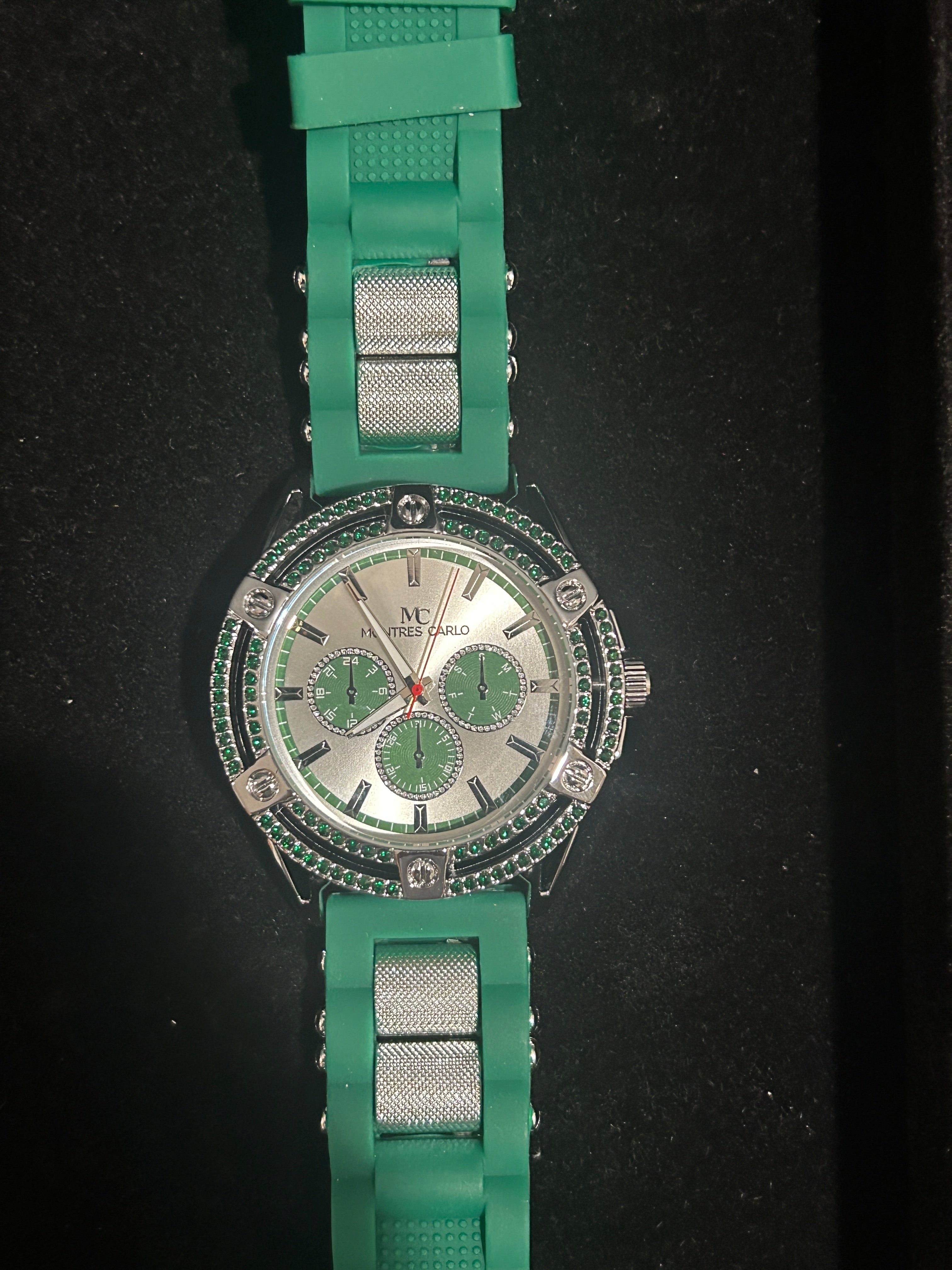 W16 - Green - Silver Face CZ Bezel