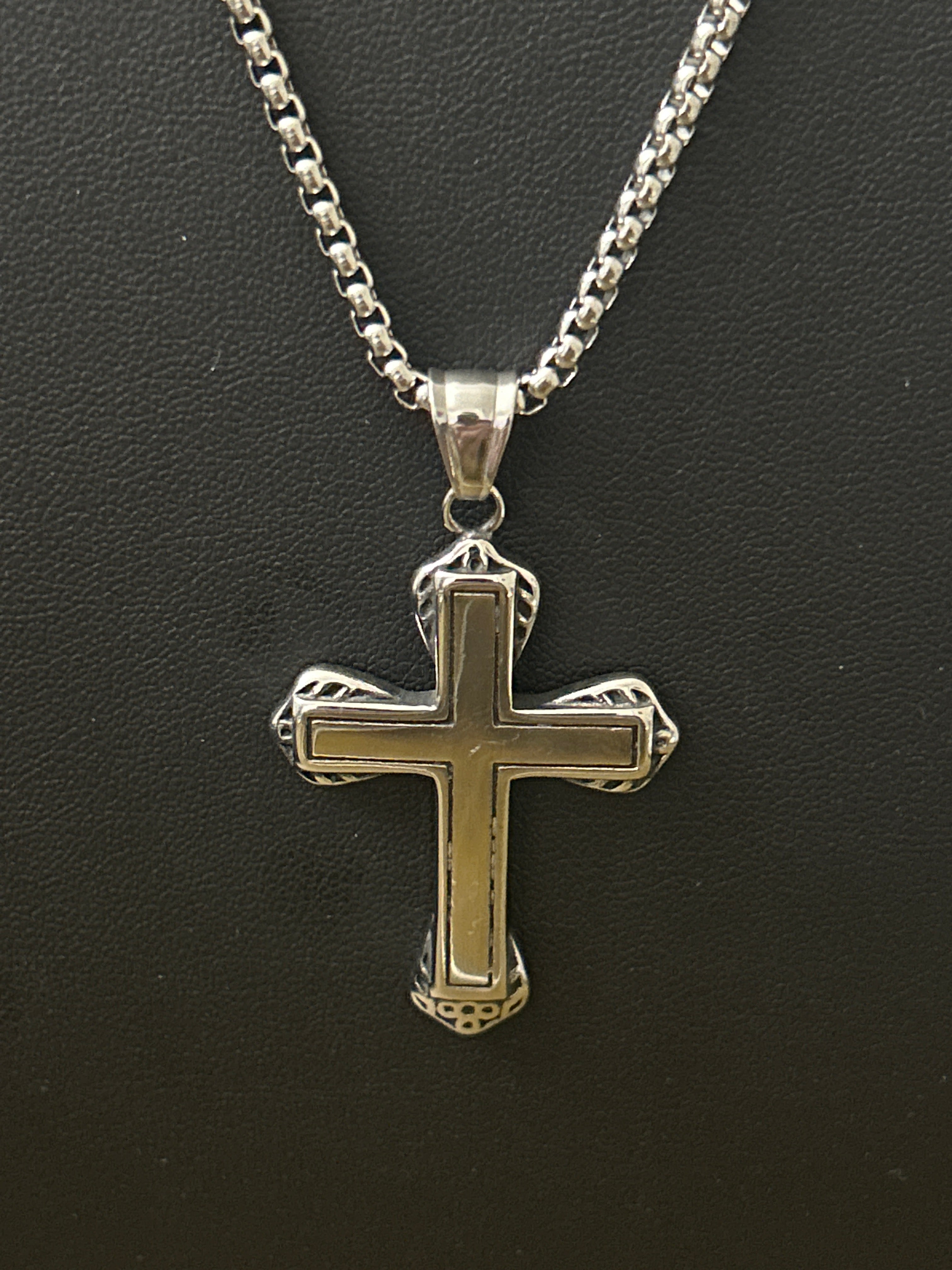 C99 - 22 Inch Stainless Box Chain W/ Stainless Cross