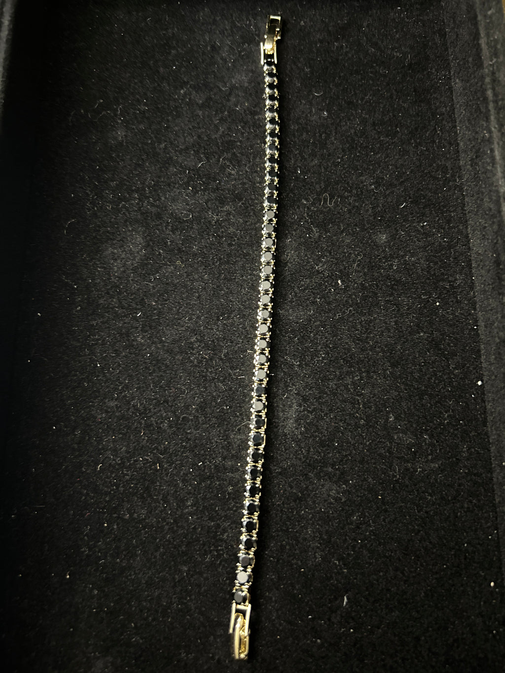 B73 - 14k Gold VVS CZ Black Tennis Bracelet 7 Inch