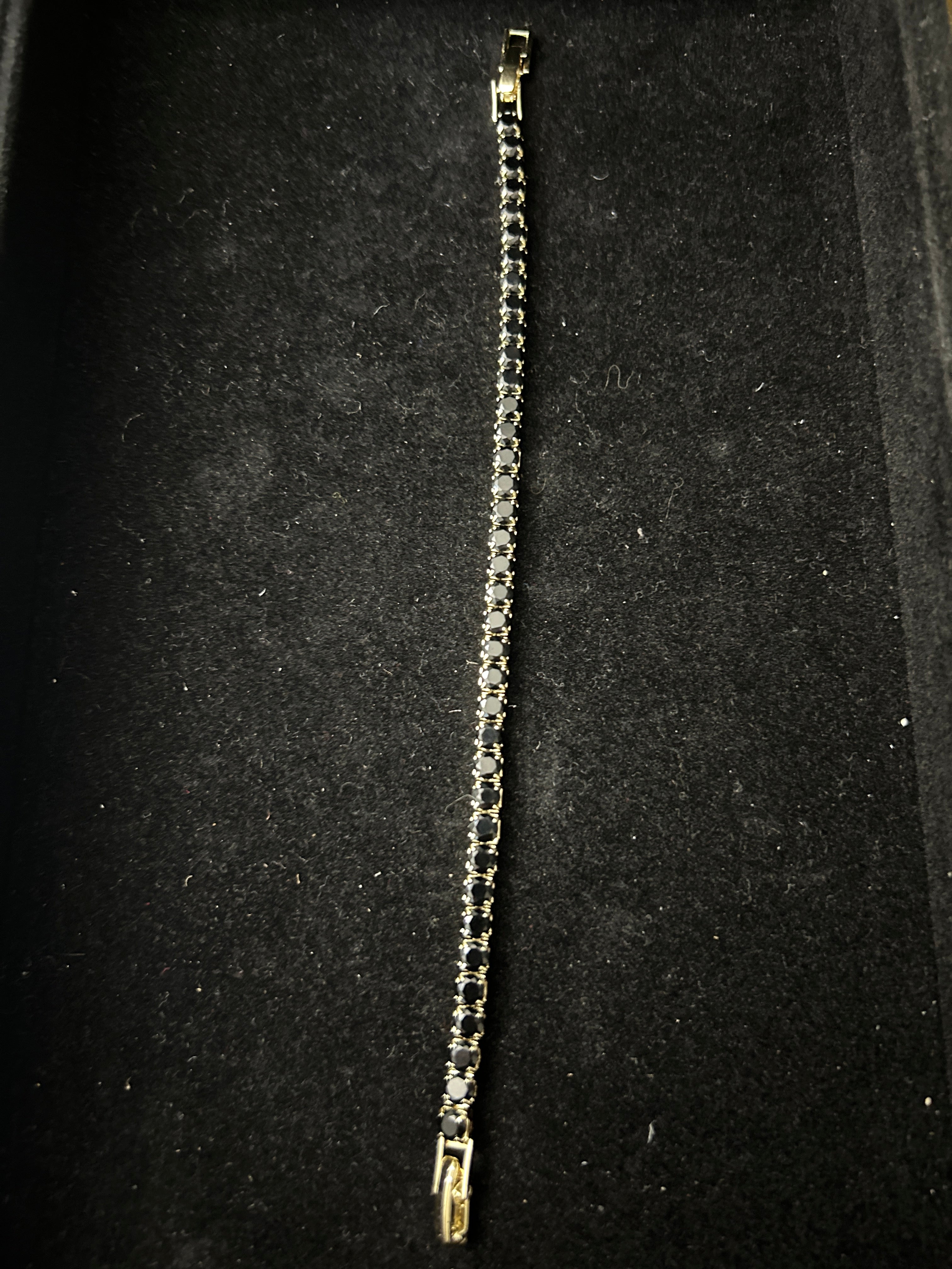 B73 - 14k Gold VVS CZ Black Tennis Bracelet 7 Inch