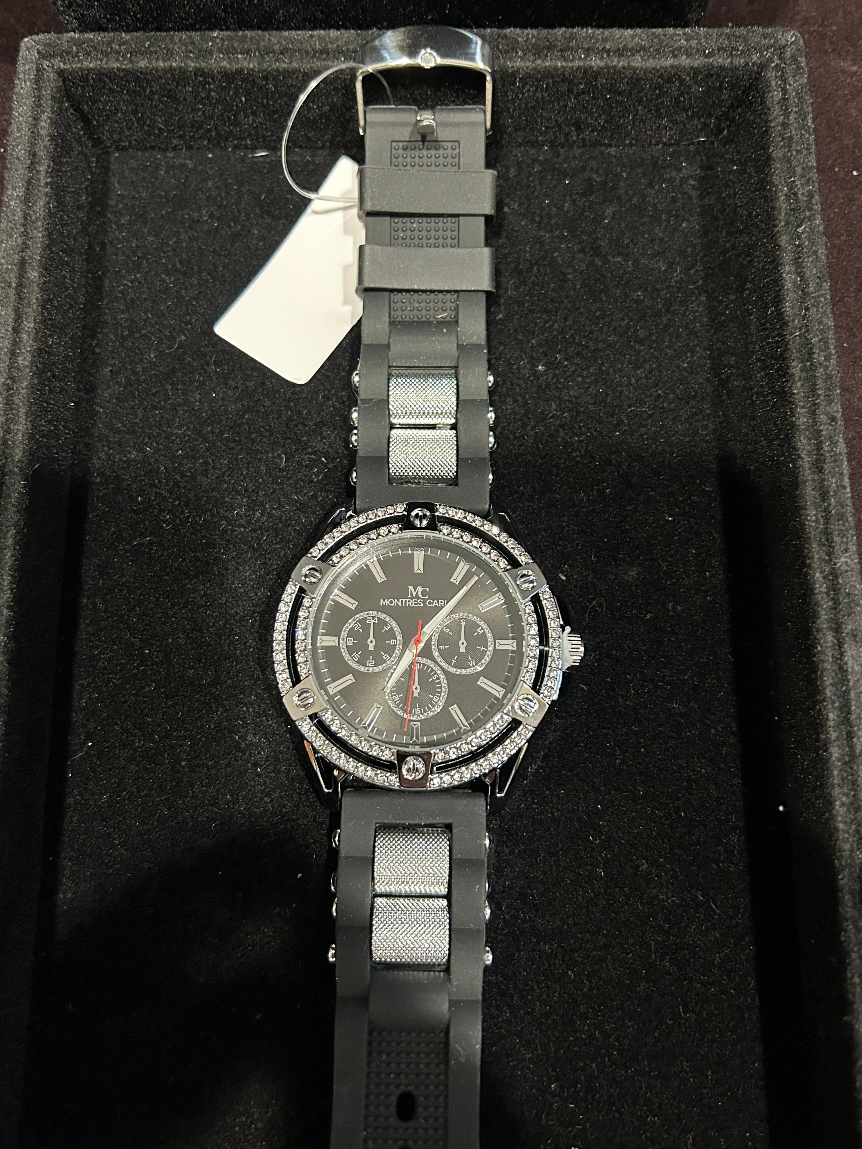 W9 - Black/Silver CZ Bezel