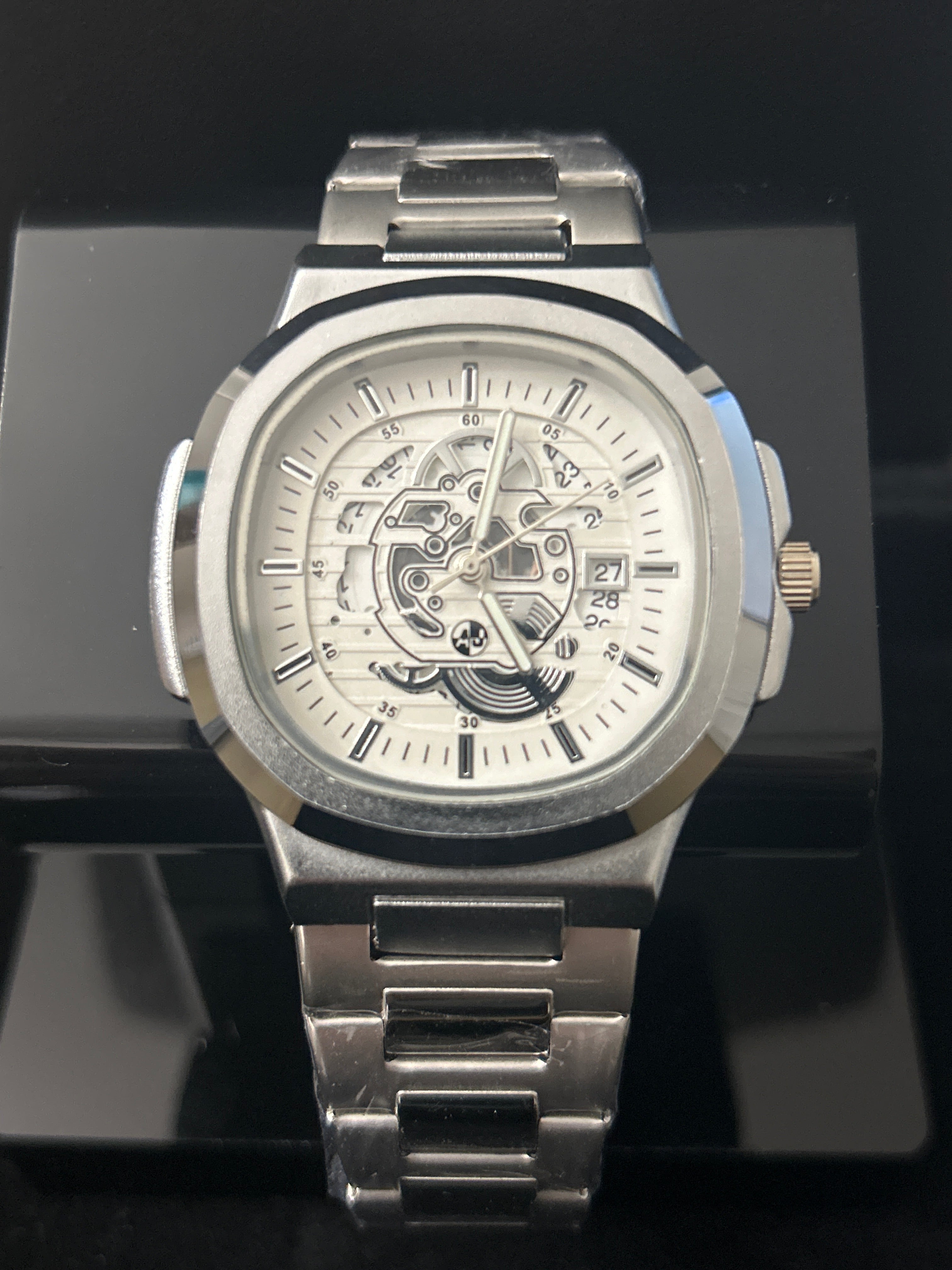 W49 - Silver Skeleton Face Patek Philippe Style 42mm