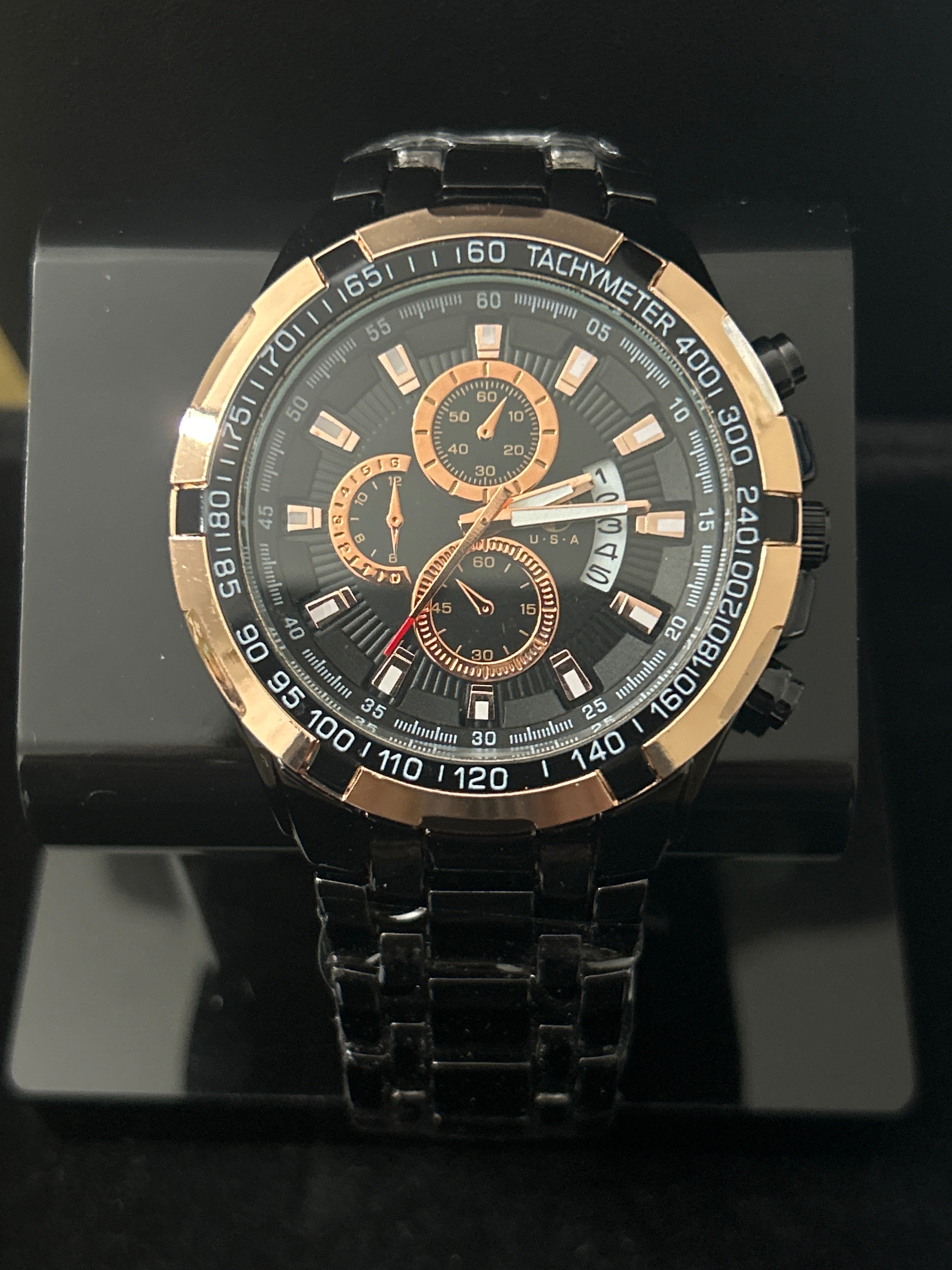 W50 - Black W/ Rose Gold Dial Solid Black Band Black/Rose Gold Face 47mm