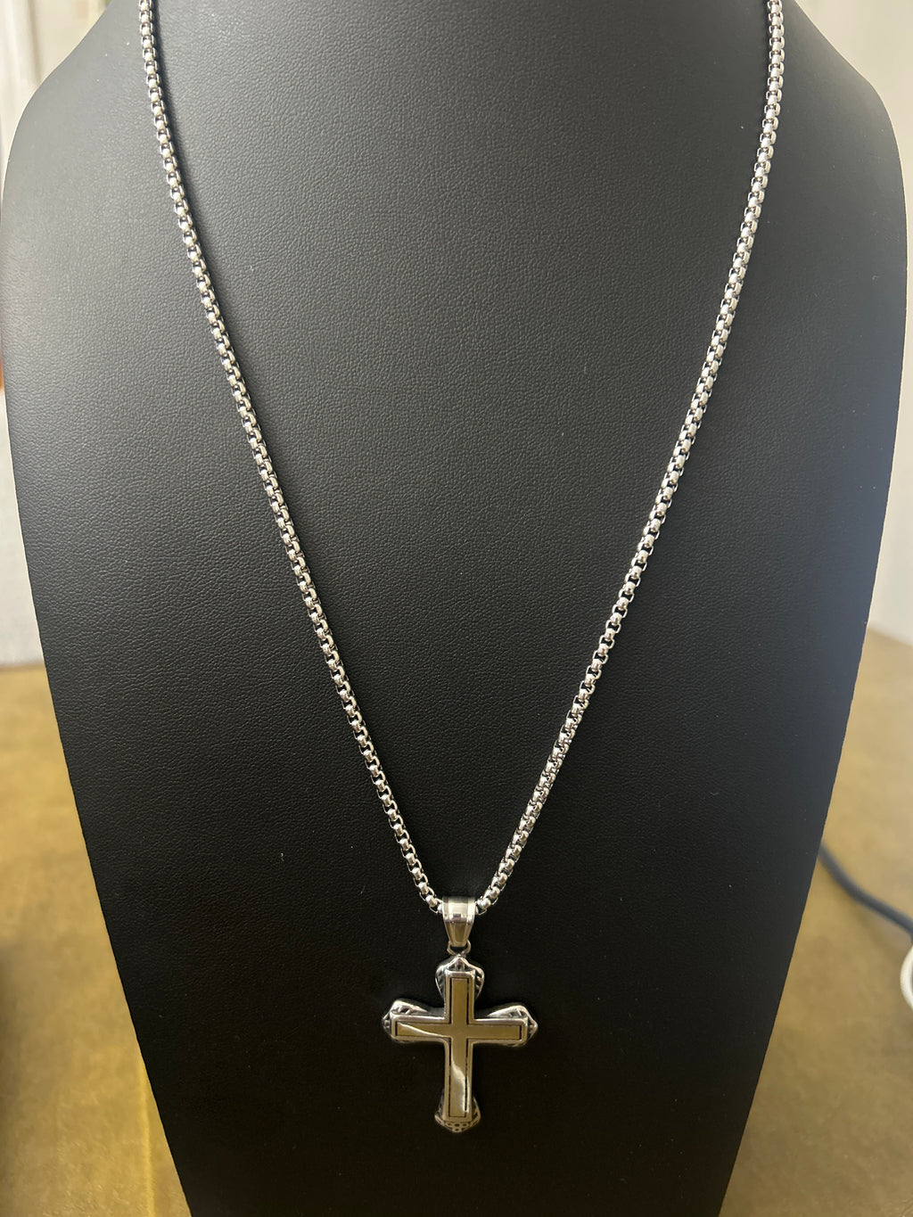 C99 - 22 Inch Stainless Box Chain W/ Stainless Cross