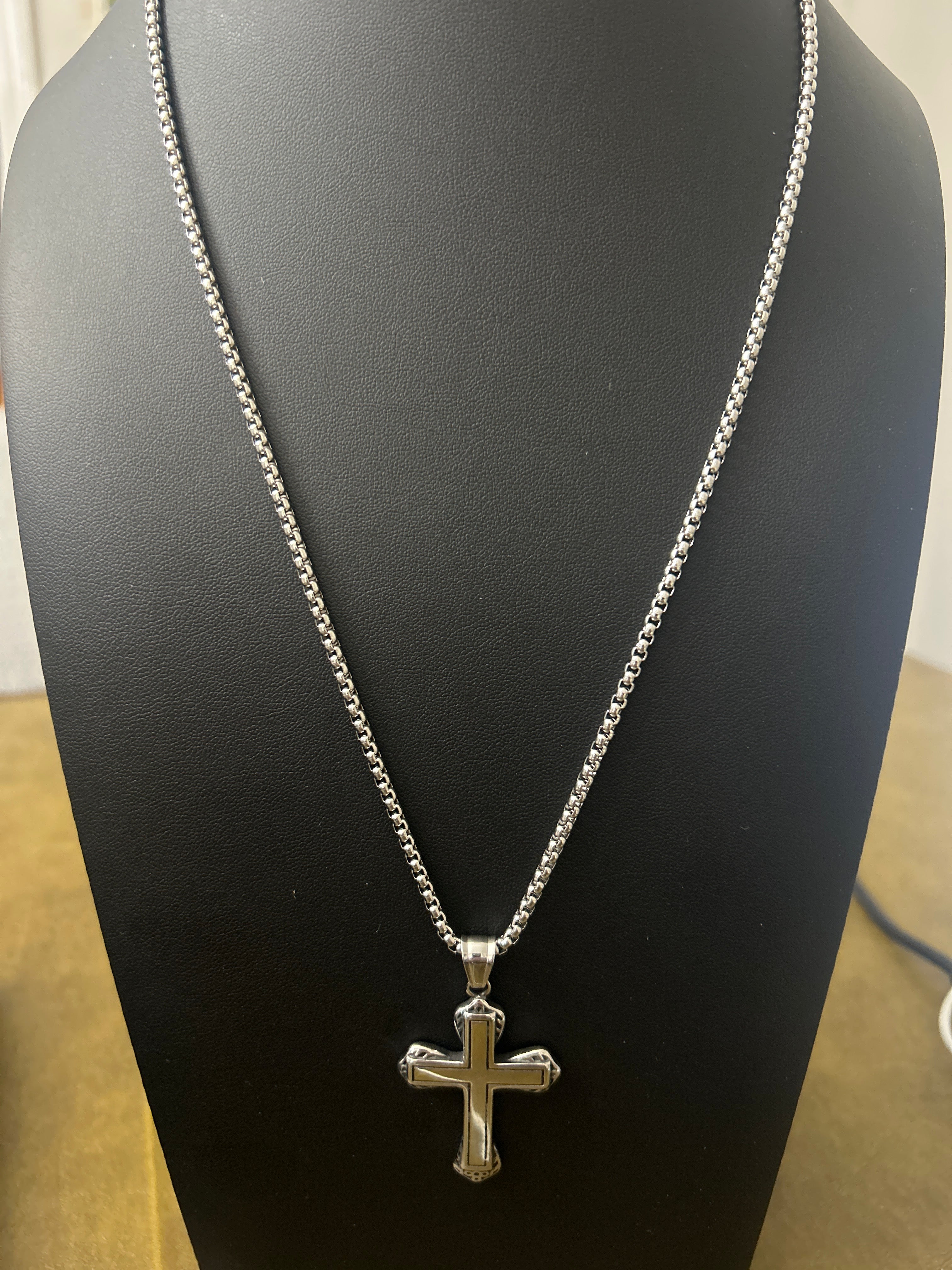 C99 - 22 Inch Stainless Box Chain W/ Stainless Cross