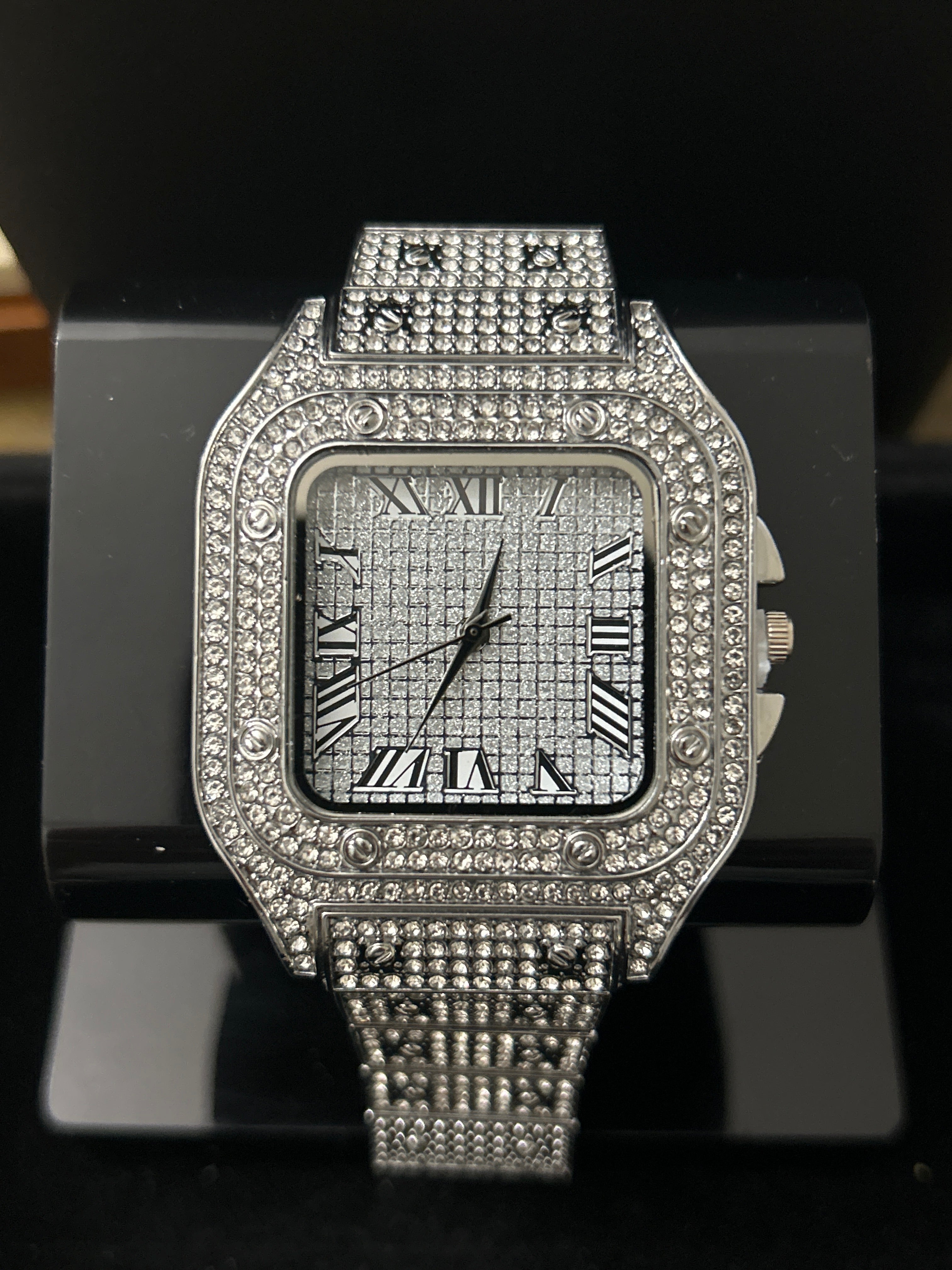 14k White Gold Stainless VVS CZ 48mm Cartier Style