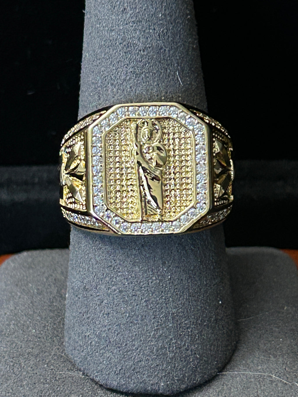 R40 - 14K Gold Adjustable 9-12 VVS CZ Saint Ring