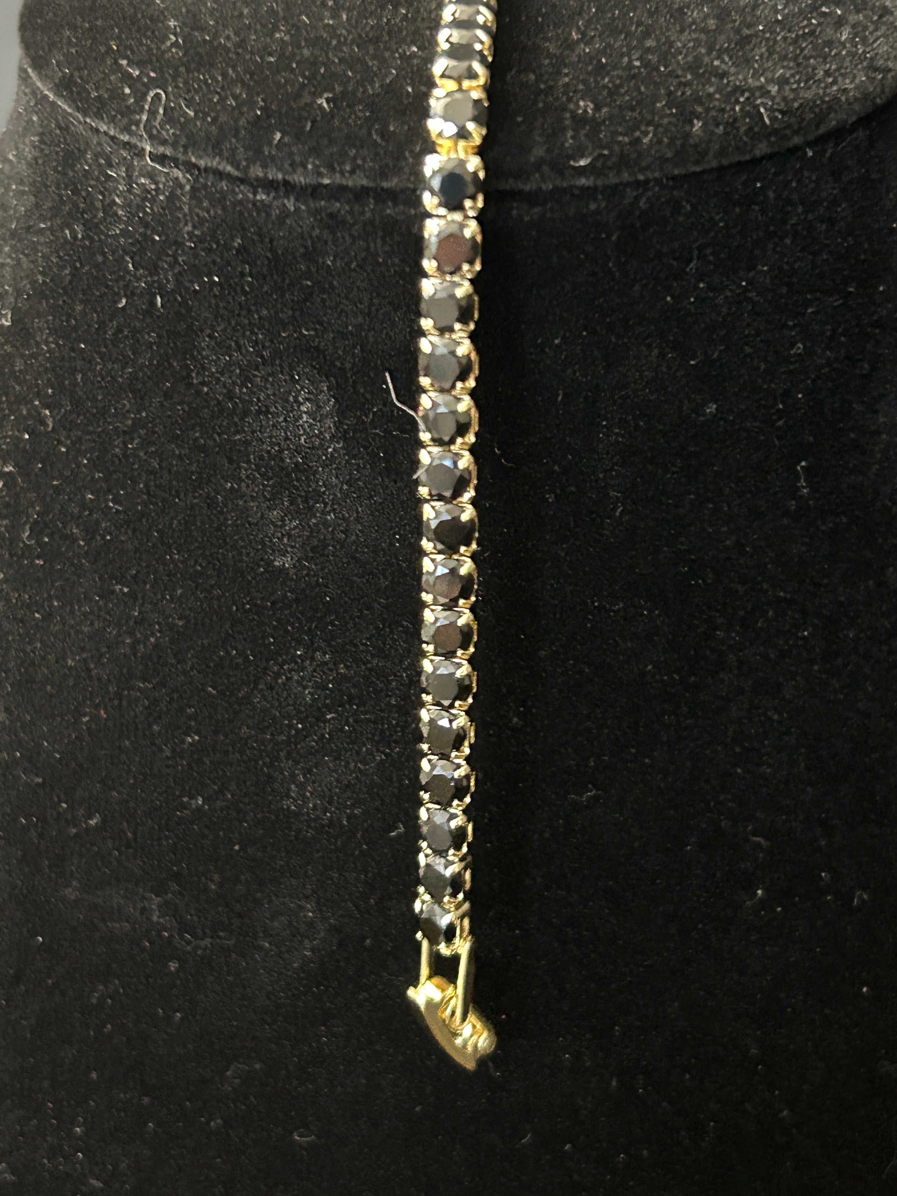 B73 - 14k Gold VVS CZ Black Tennis Bracelet 7 Inch