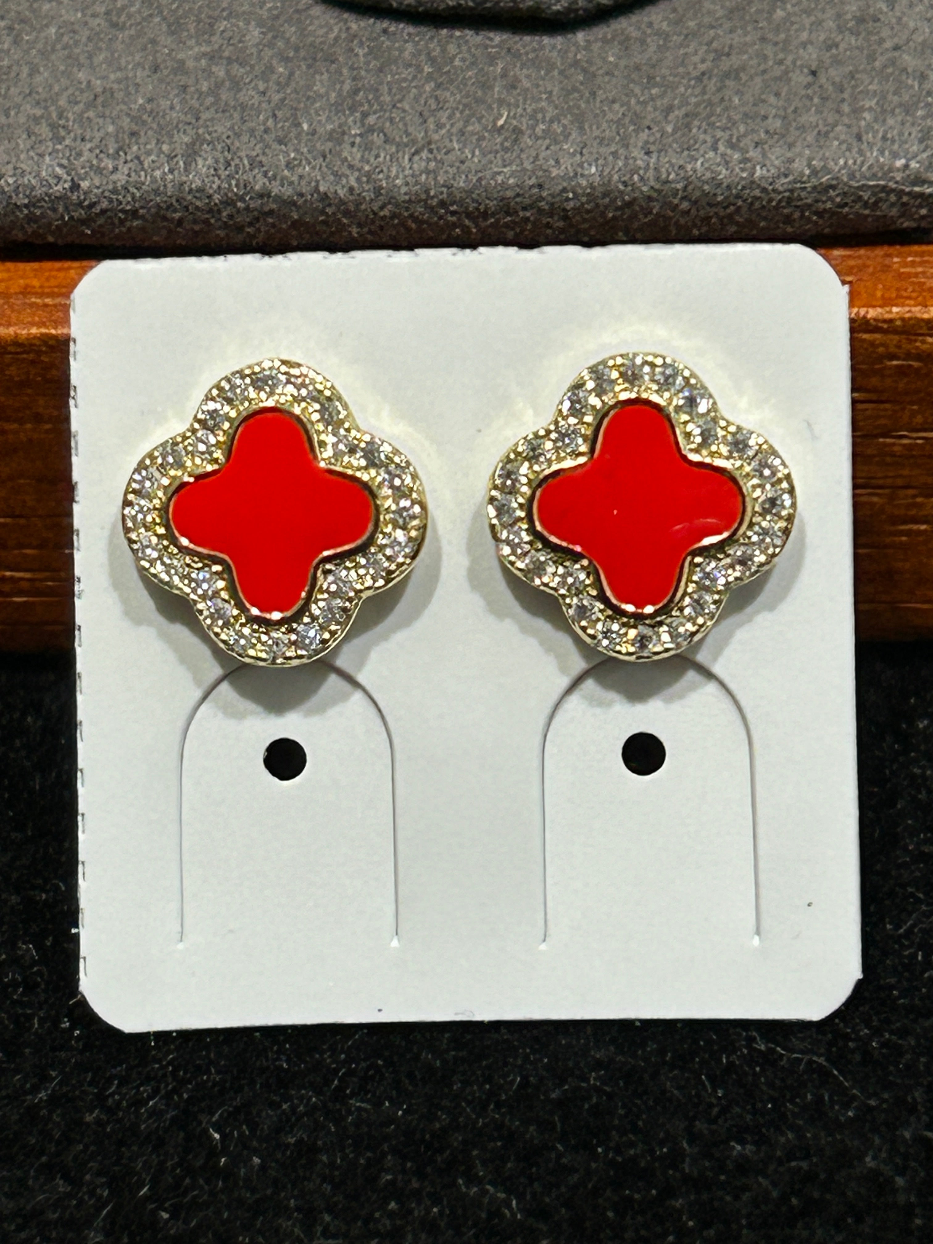 14K Gold VVS CZ Red Clovers