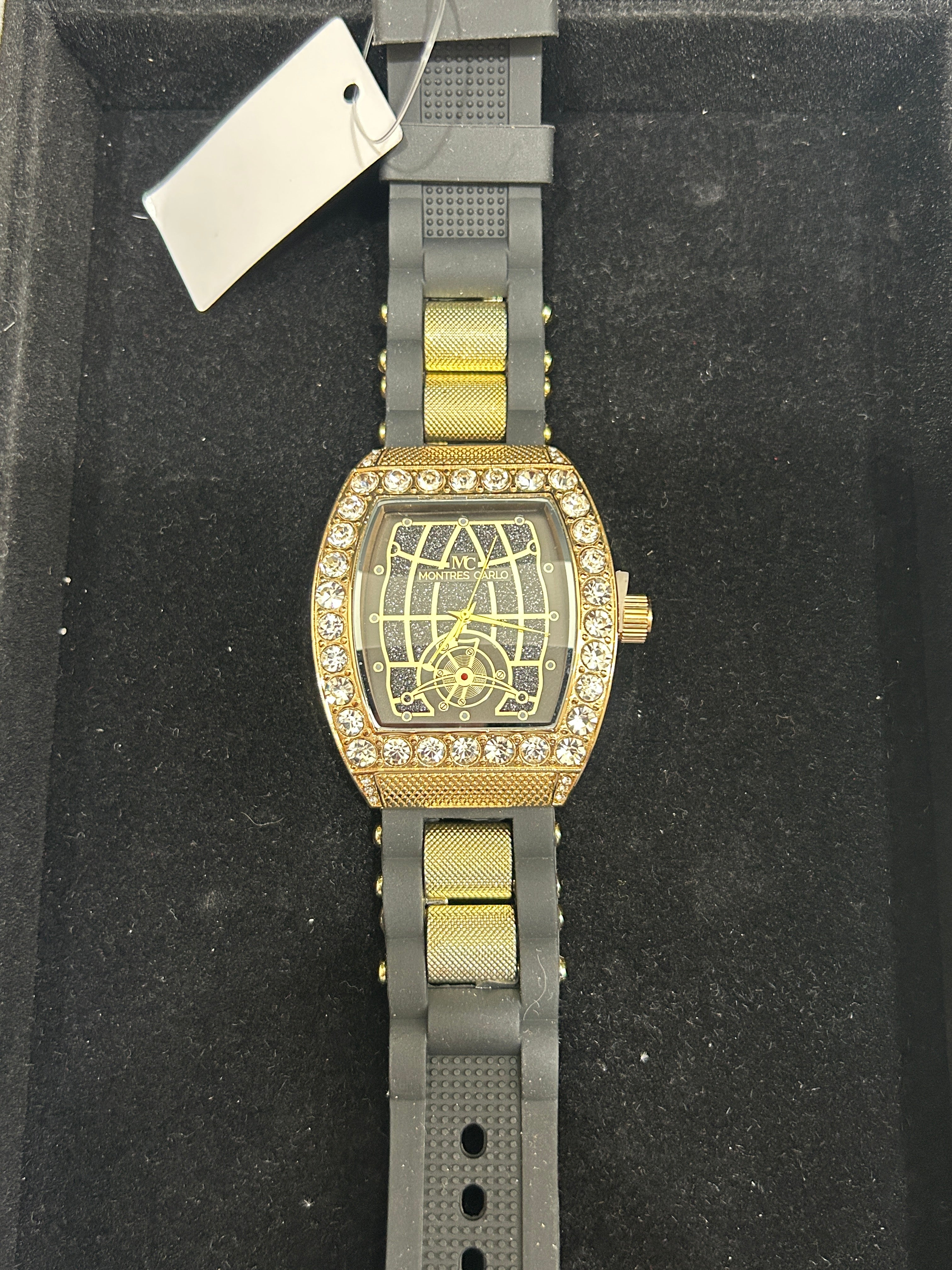 W15 - Black W/ Square CZ Gold Face