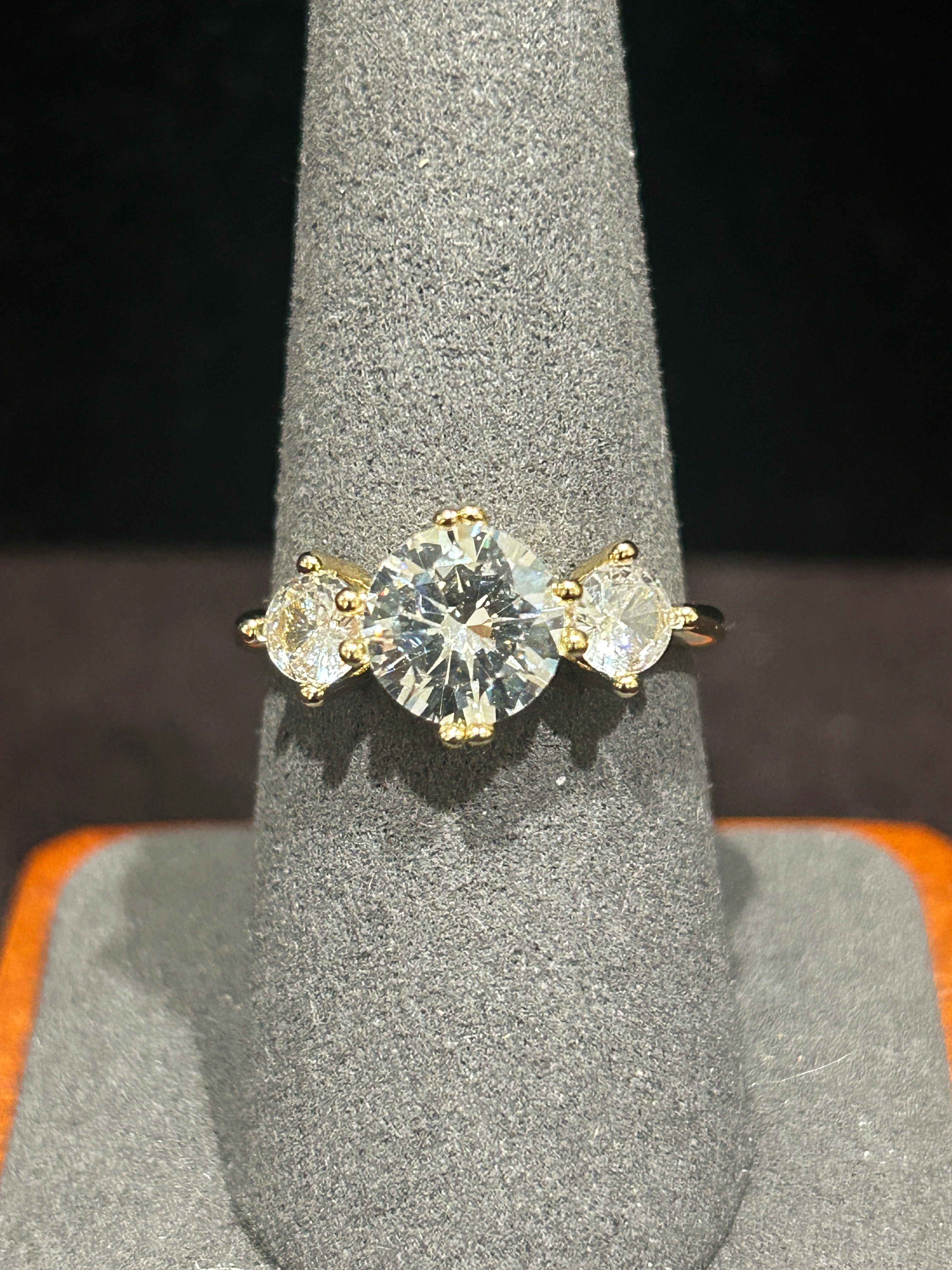 R18 - 14K Gold VVS CZ Triple Stone Size 8