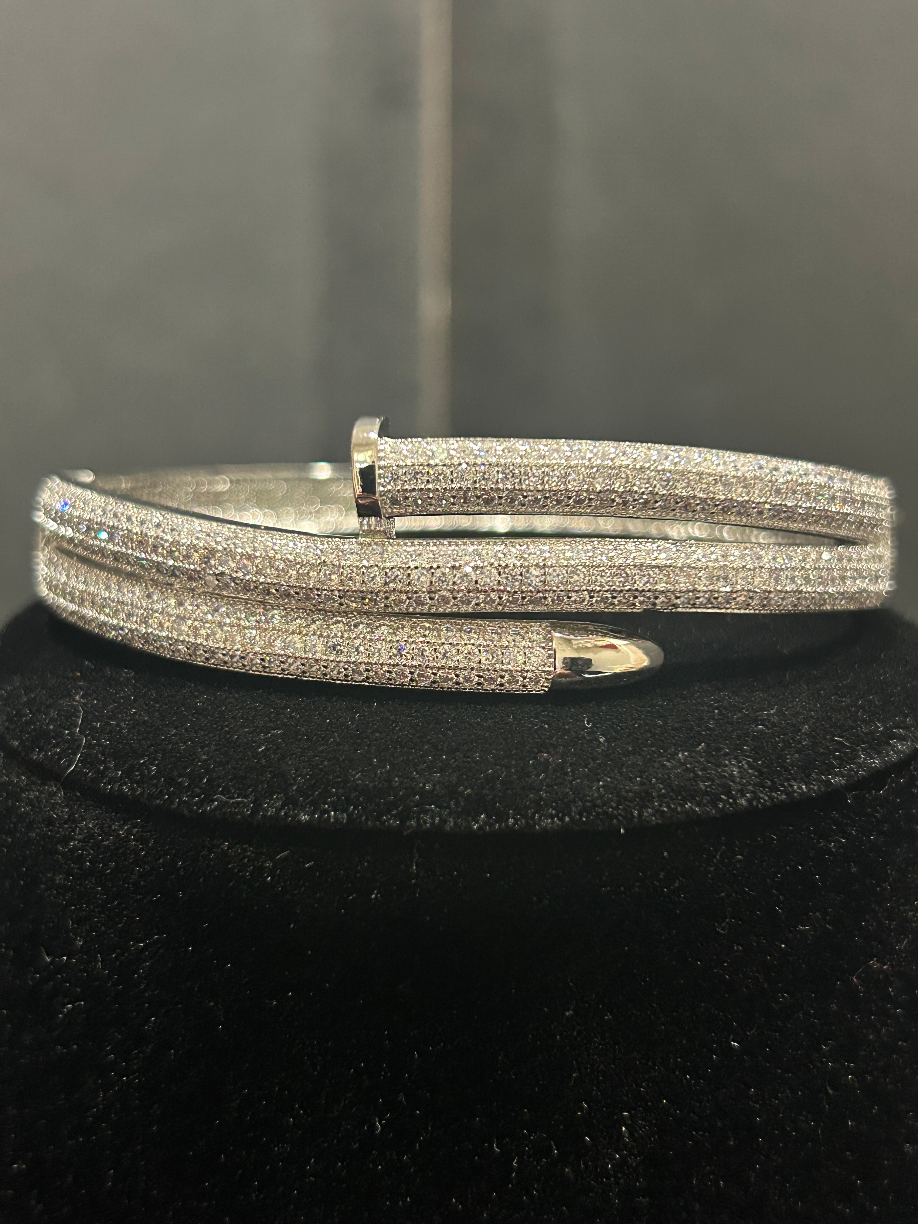 B30 - 14K White Gold VVS CZ Nail Bangle 8 inch