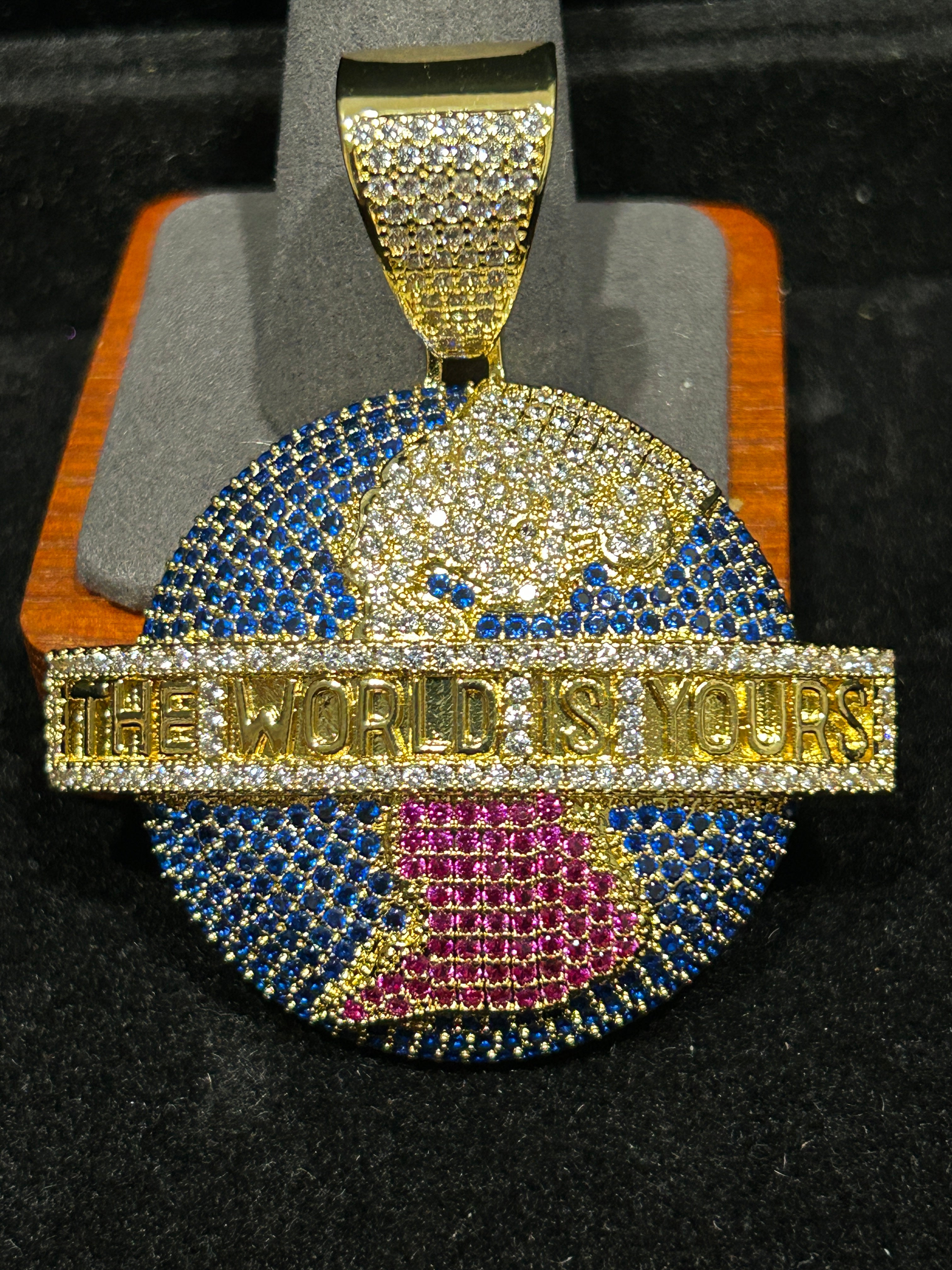 P47 - 14K Gold Multi Color VVS CZ Stones “The World Is Yours”