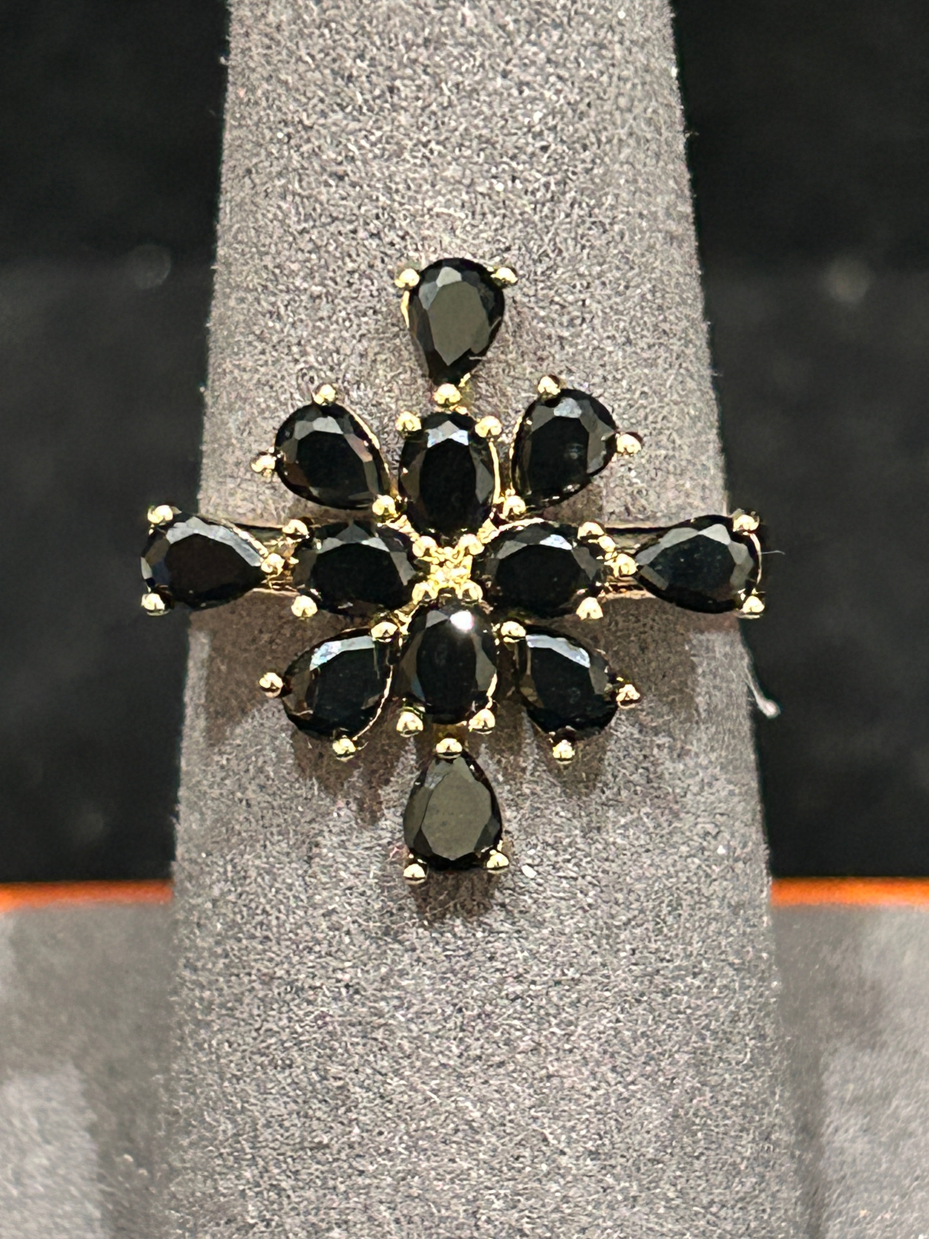 R20 - 14K Gold Black VVS CZ Size 7