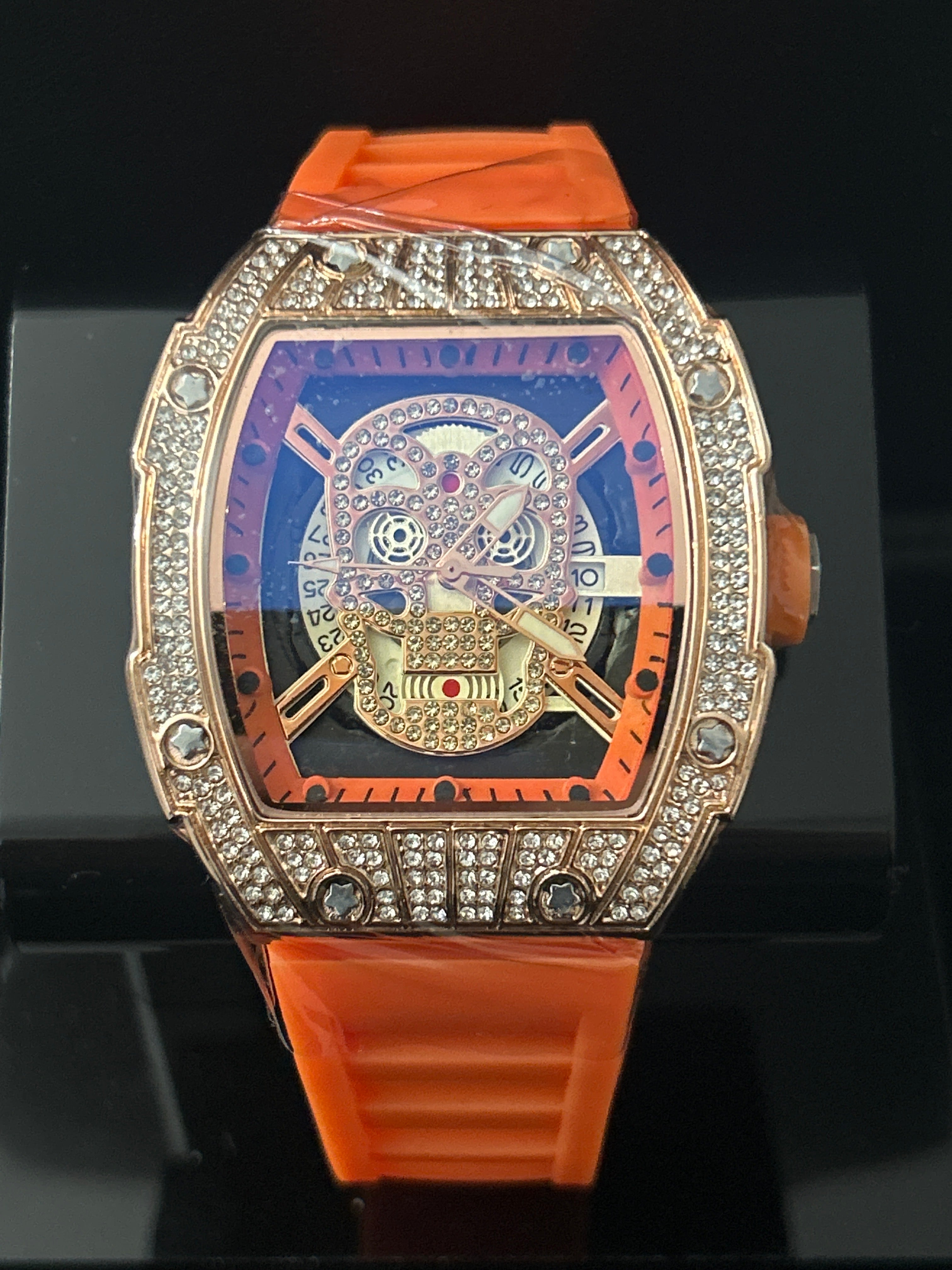 W53 - Rose Gold VVS CZ Orange Band Skeleton Face RM Style
