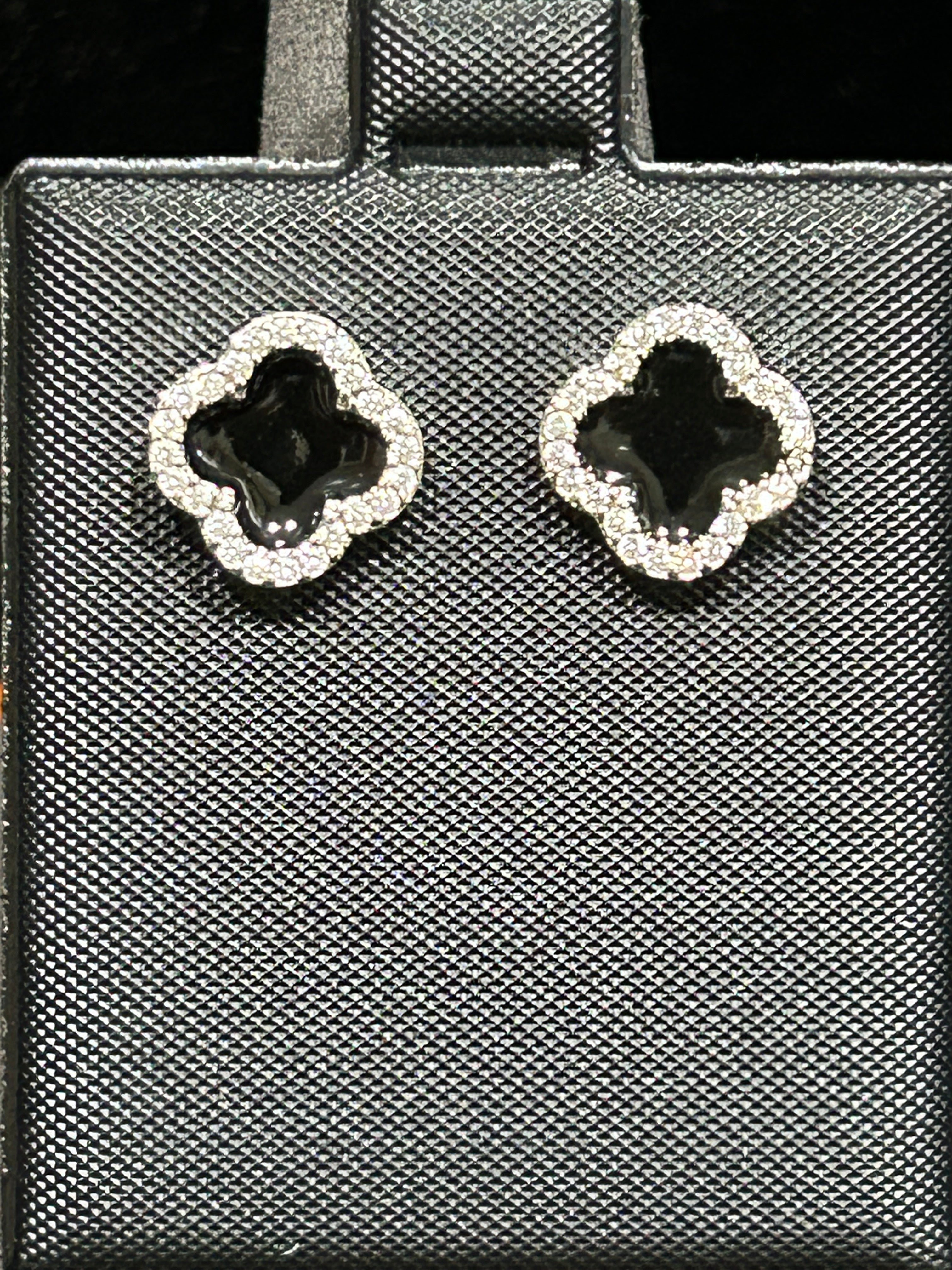 E53 - 14K White Gold VVS CZ Black Clovers