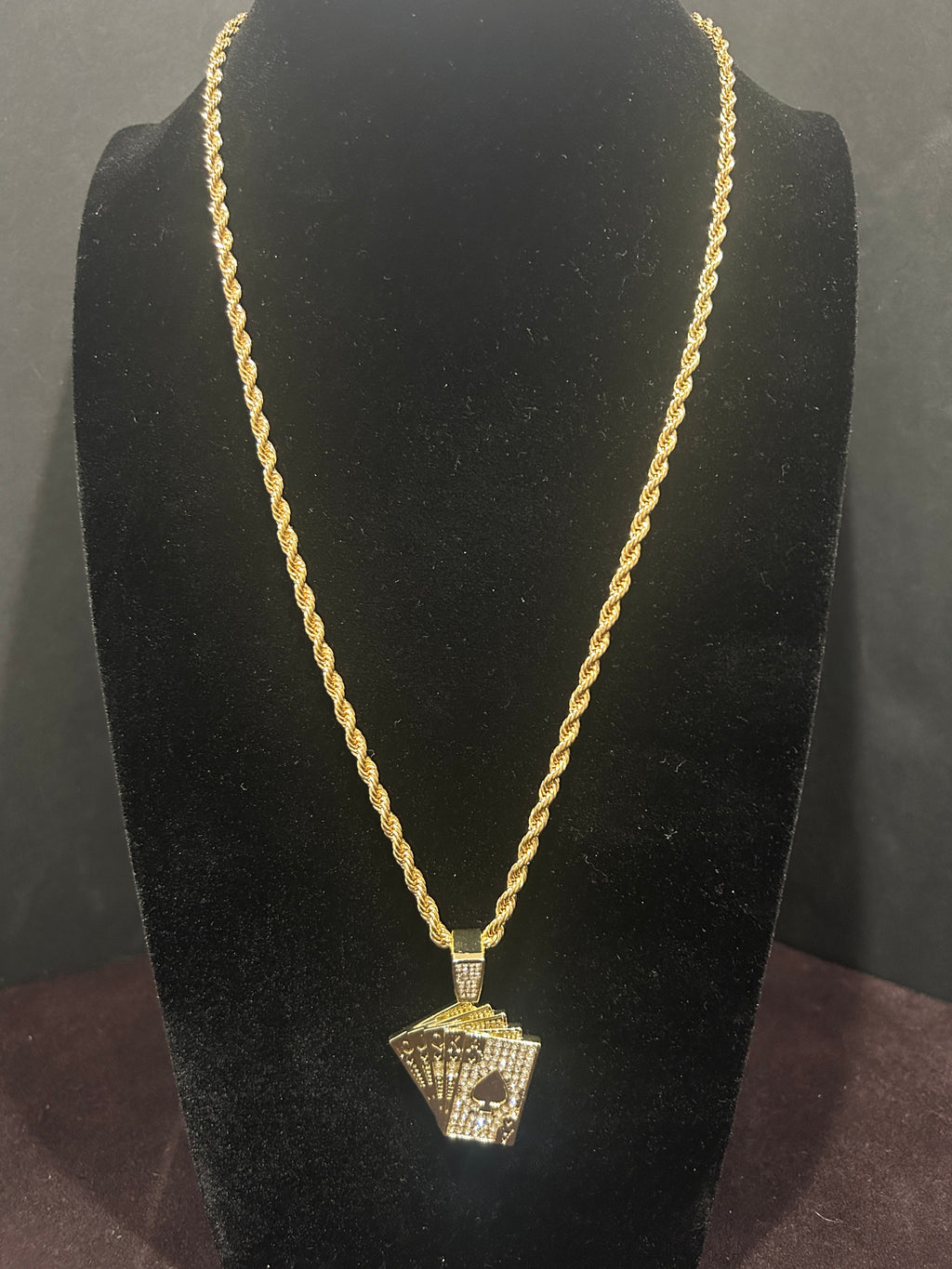 C43 - 14K Gold Plated Stainless Steel Rope 24 Inch Combo W/ VVS CZ Playing Cards