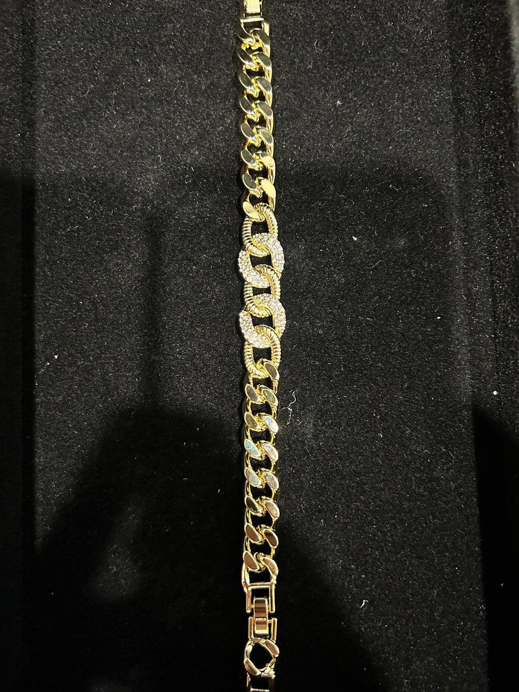 B61 - 14K Gold VVS CZ Circles 7 Inch Cuban