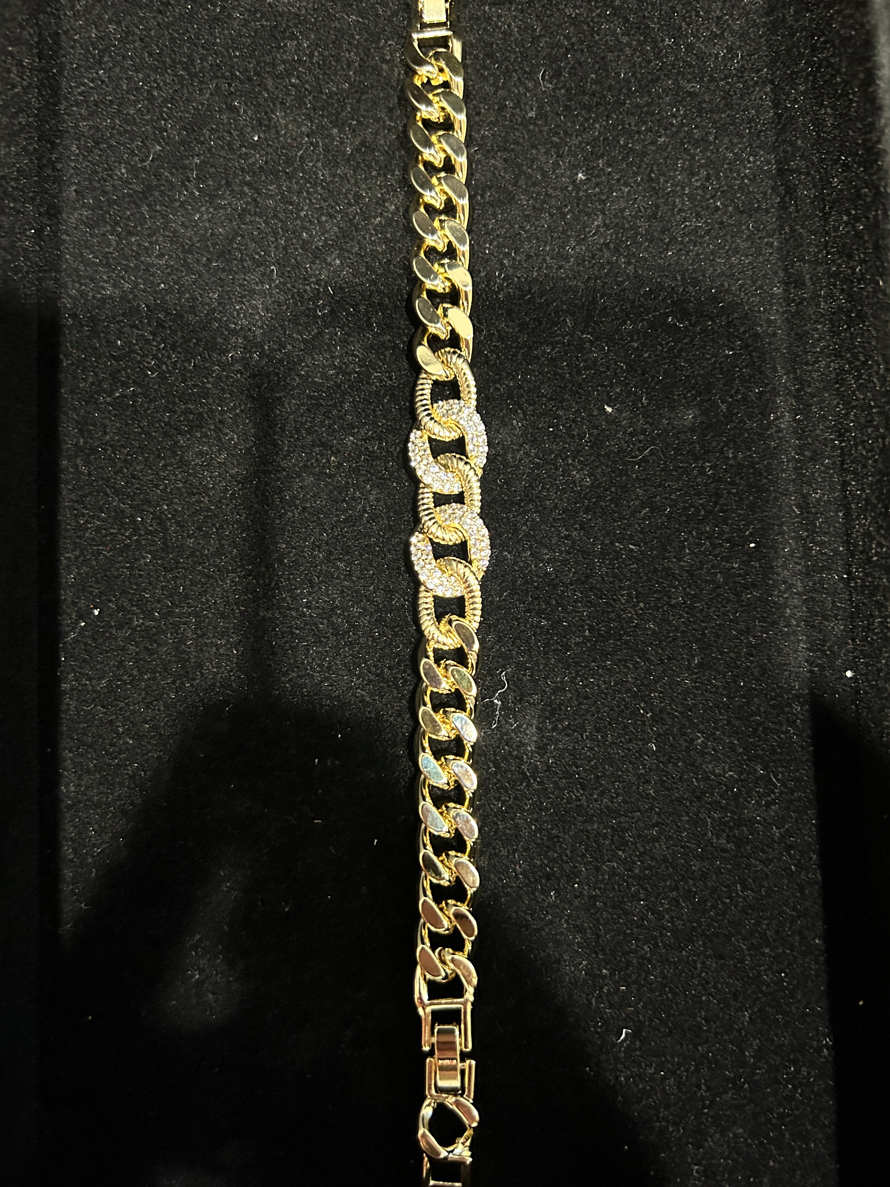 B61 - 14K Gold VVS CZ Circles 7 Inch Cuban