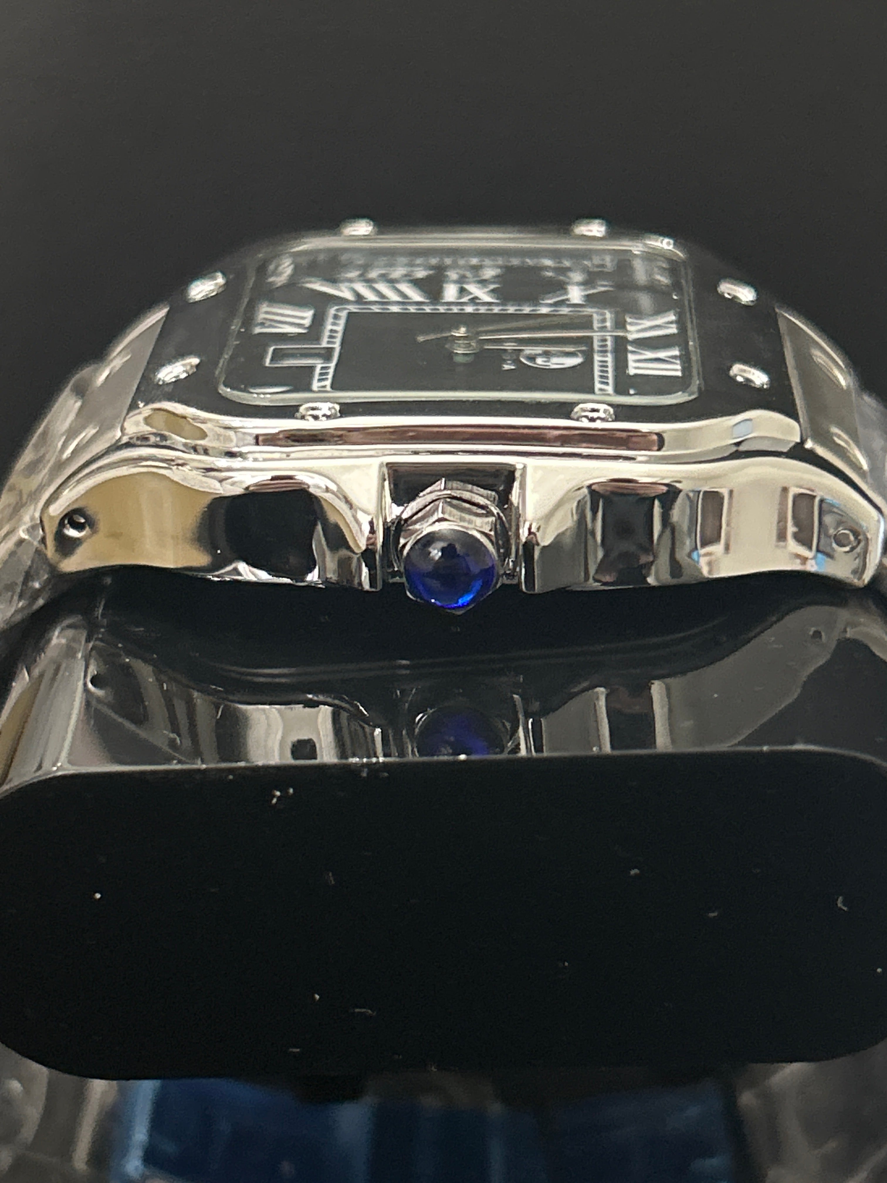 38mm Silver Cartier Style Black Face Square