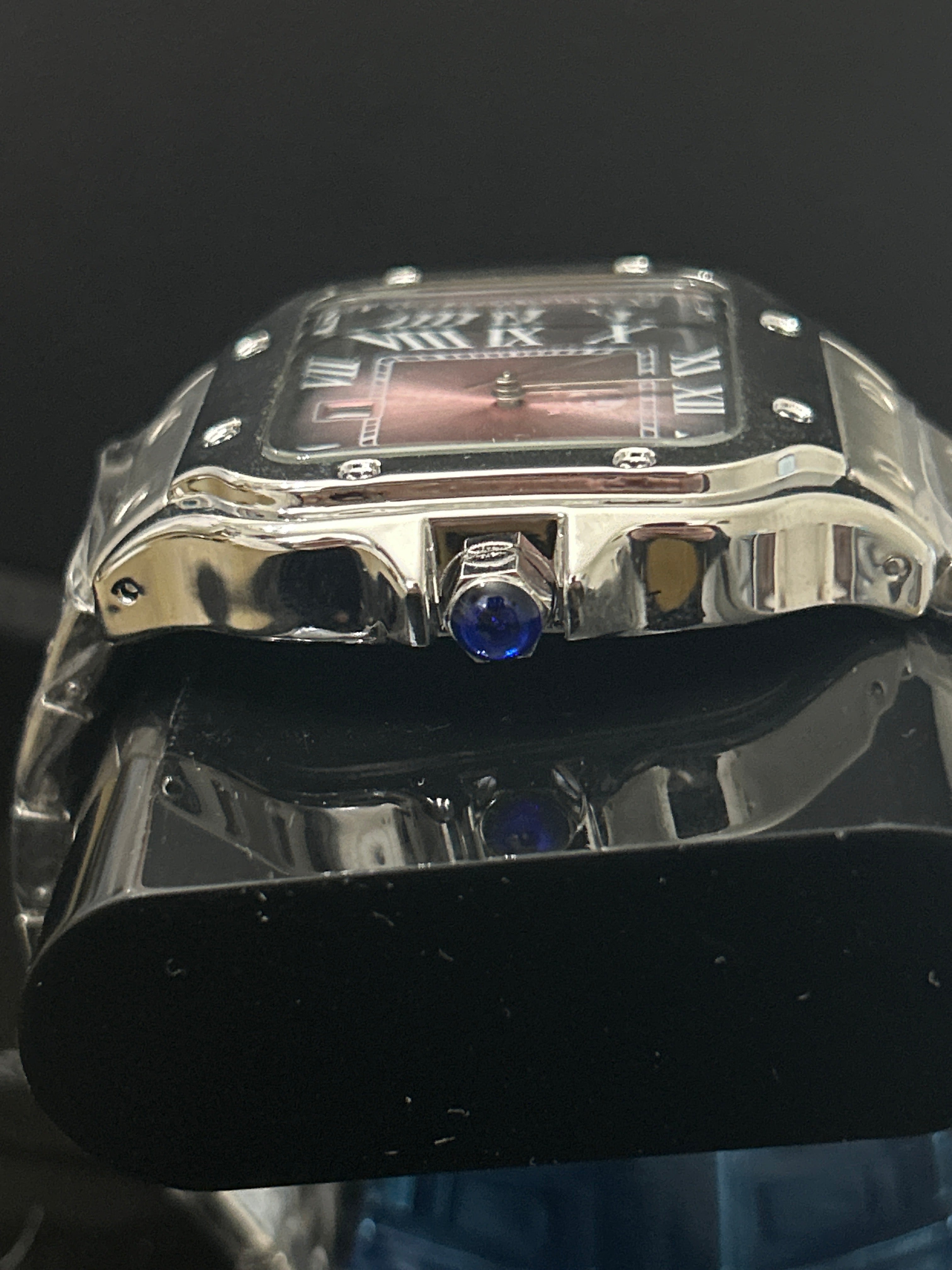 38mm Silver Square Cartier Style Pink/Black Face