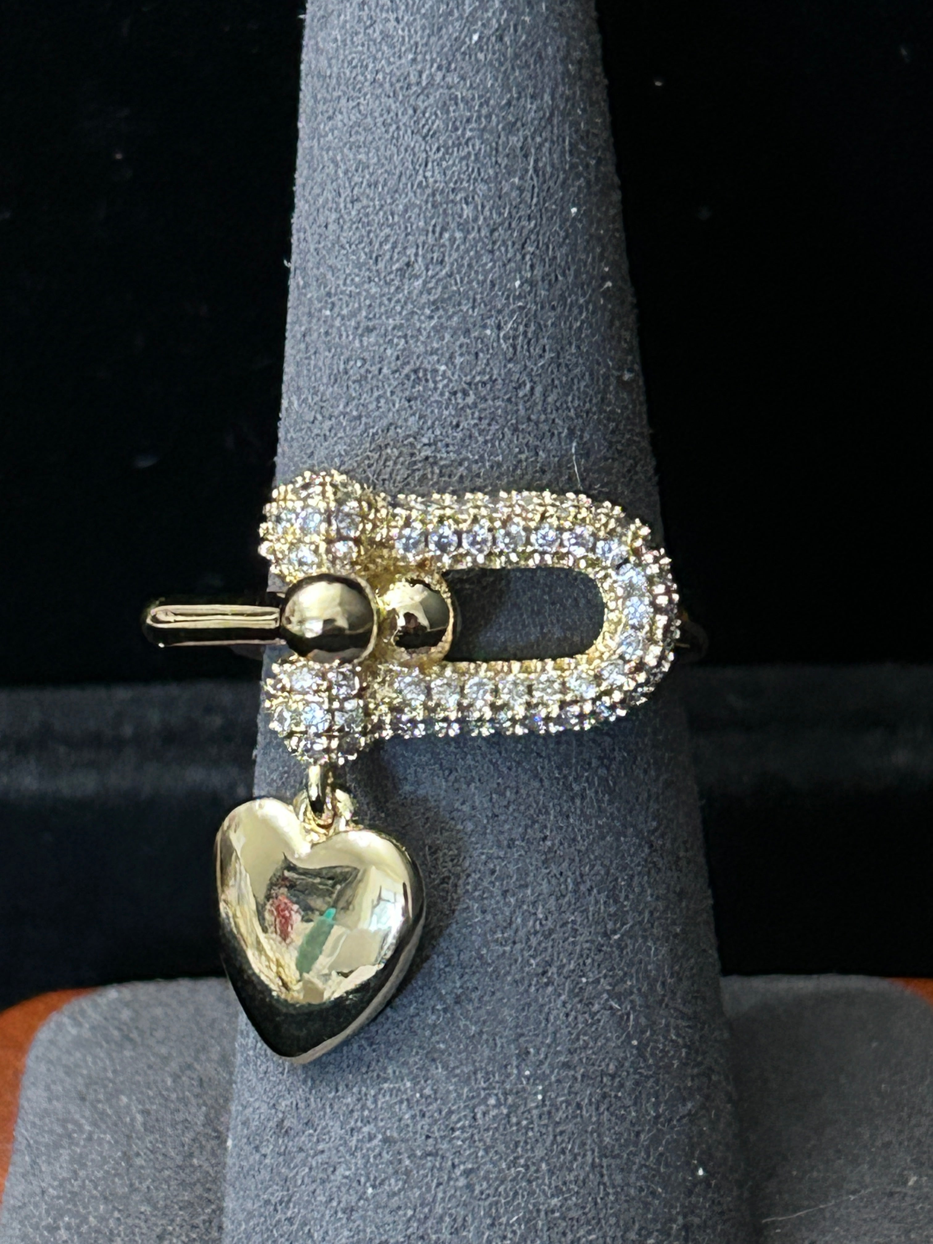 14K Gold Adjustable 6-9 VVS CZ Dangle Heart