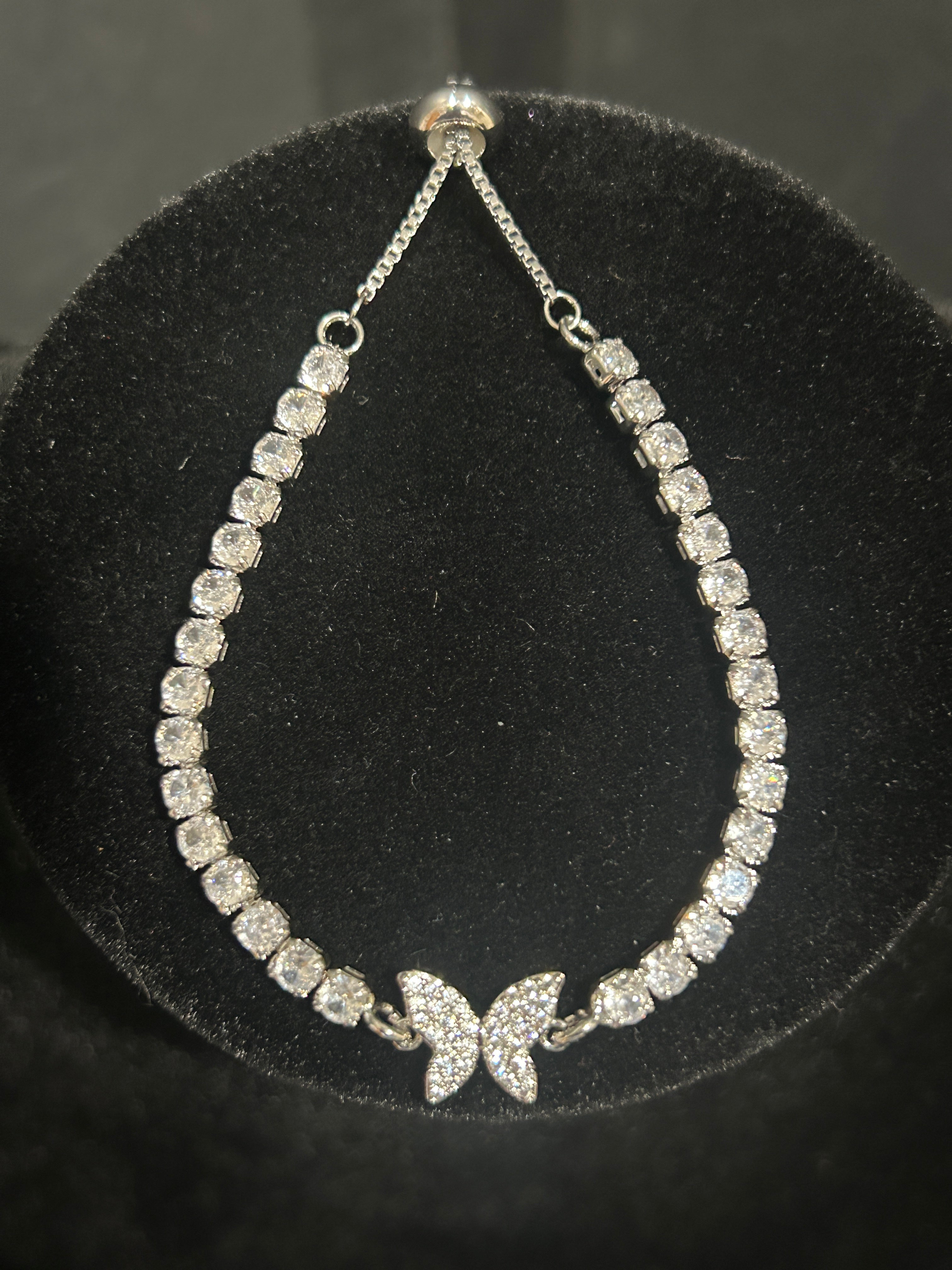 B31 - 14K White Gold Plated Stainless Steel Adjustable CZ Butterfly