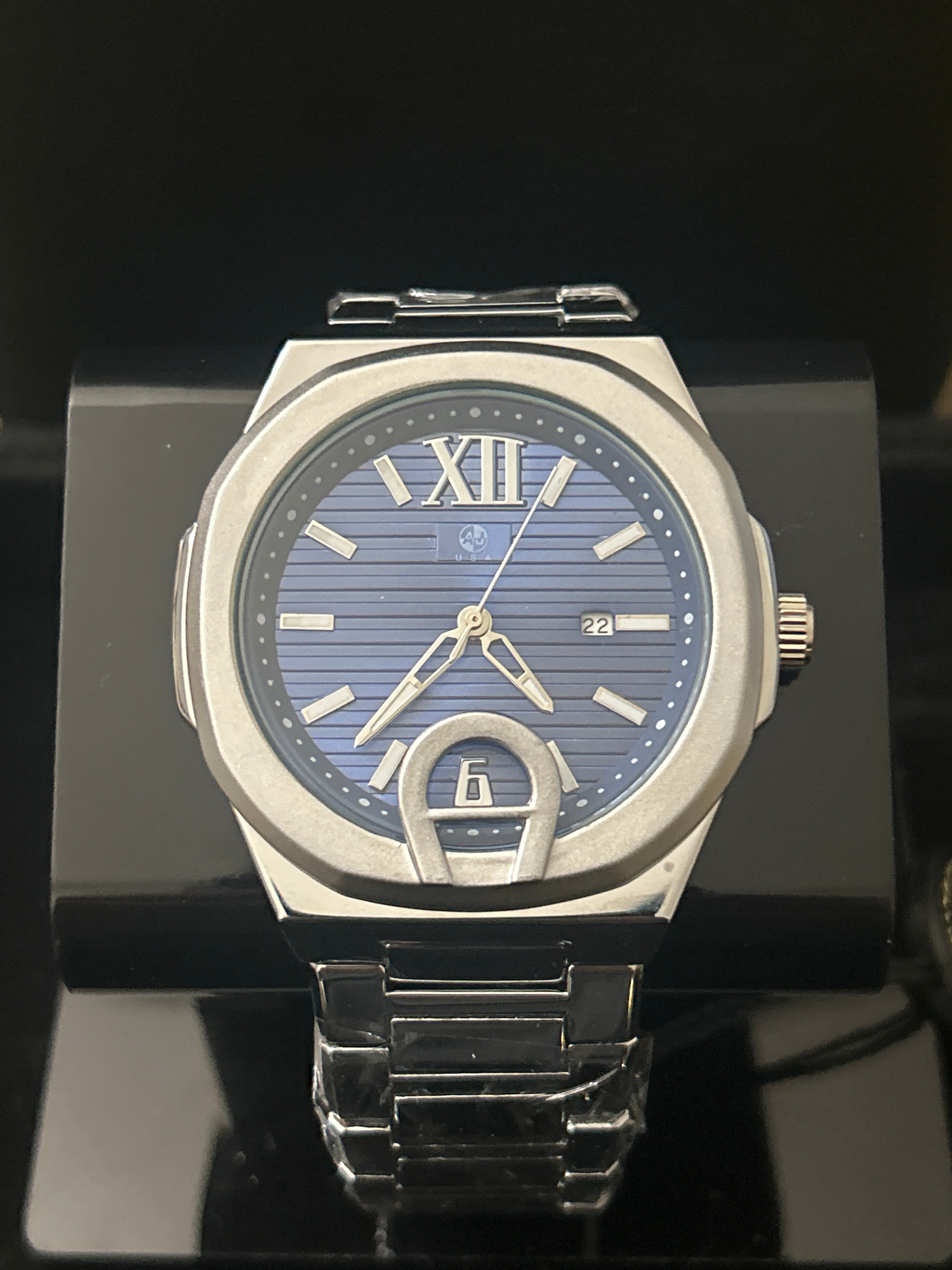 W38 - 43mm Silver Blue Face Omega Style