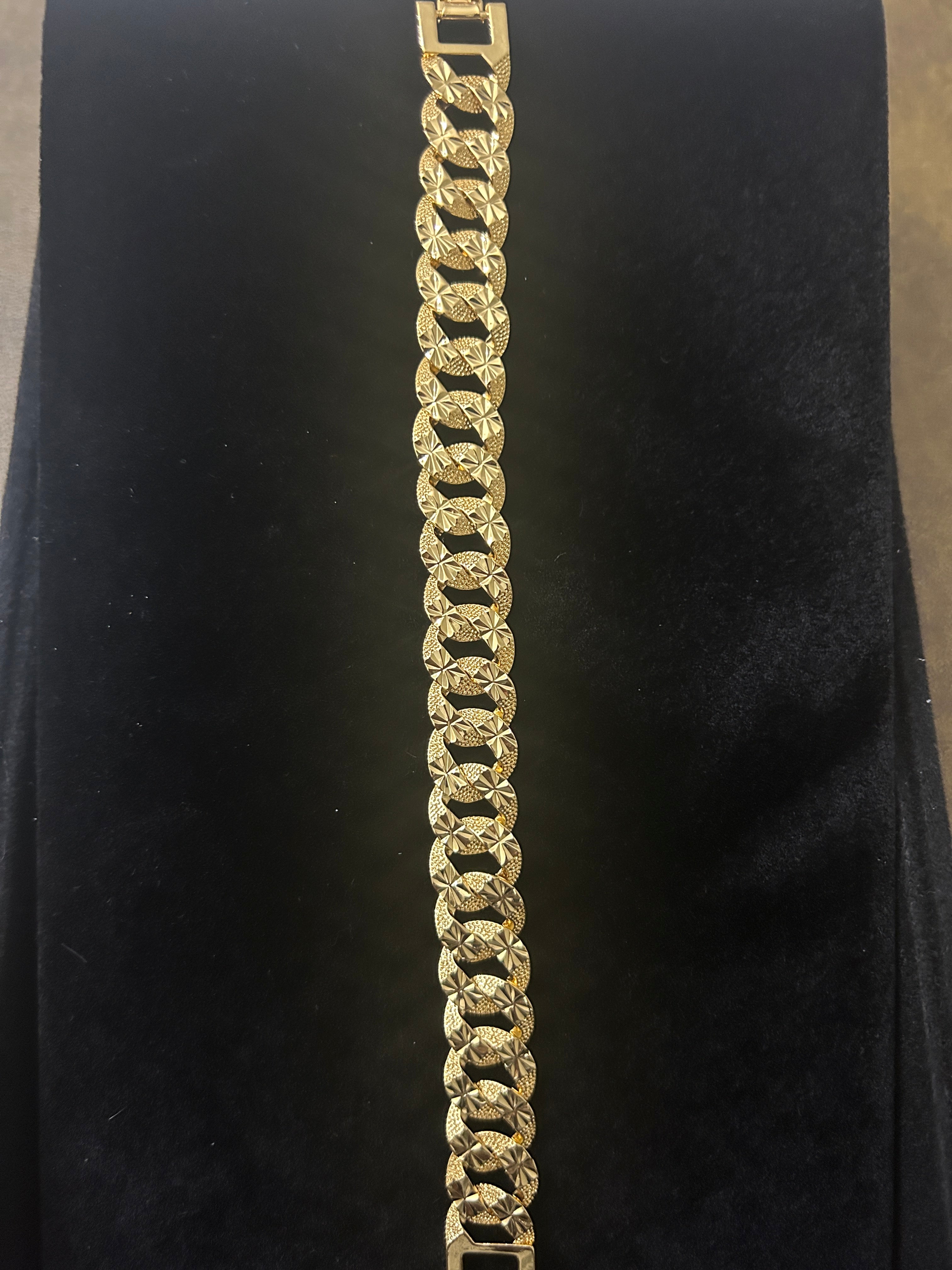 B76 - 14k Gold 8 Inch Diamond Cut Cuban