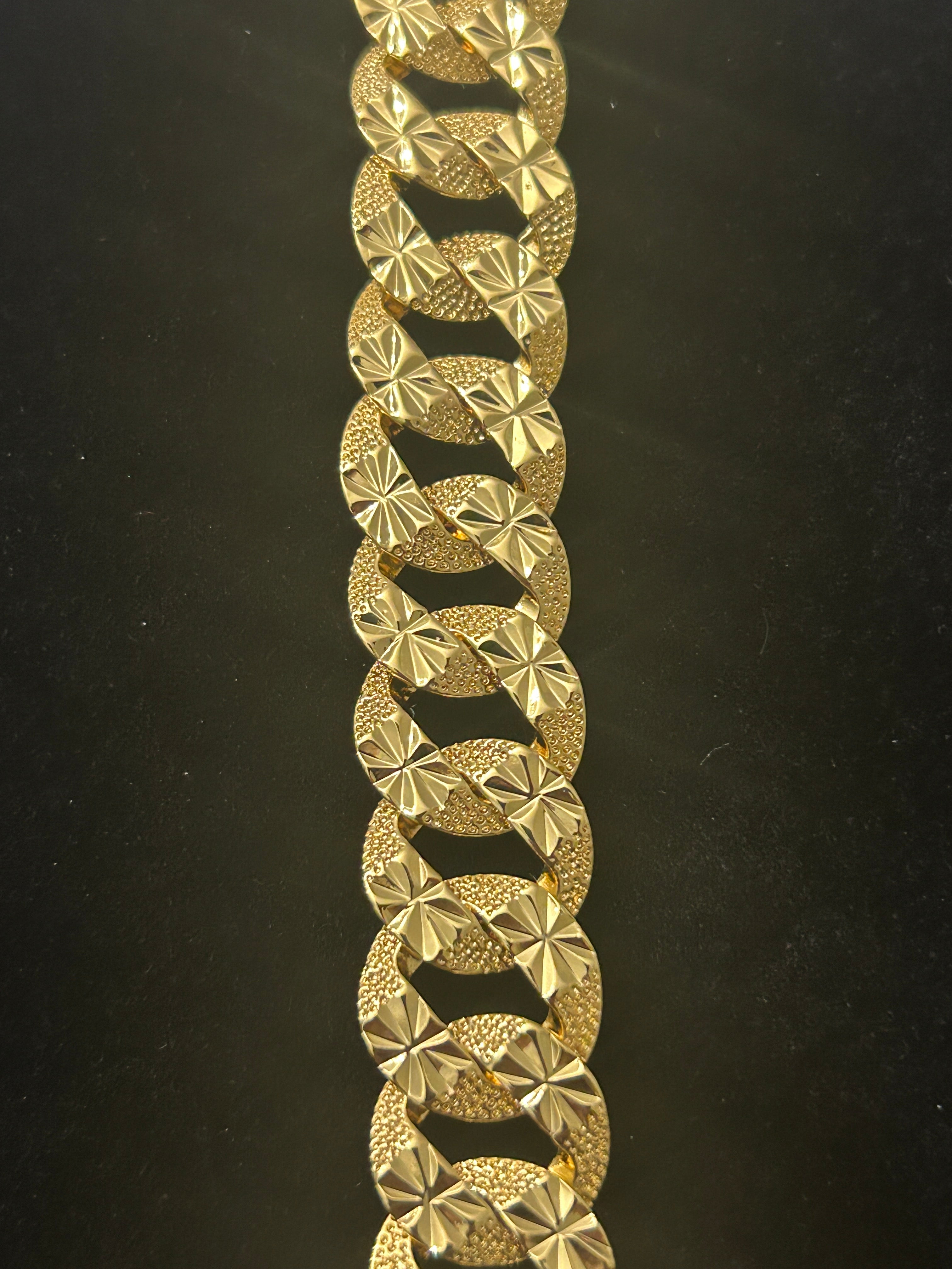B76 - 14k Gold 8 Inch Diamond Cut Cuban