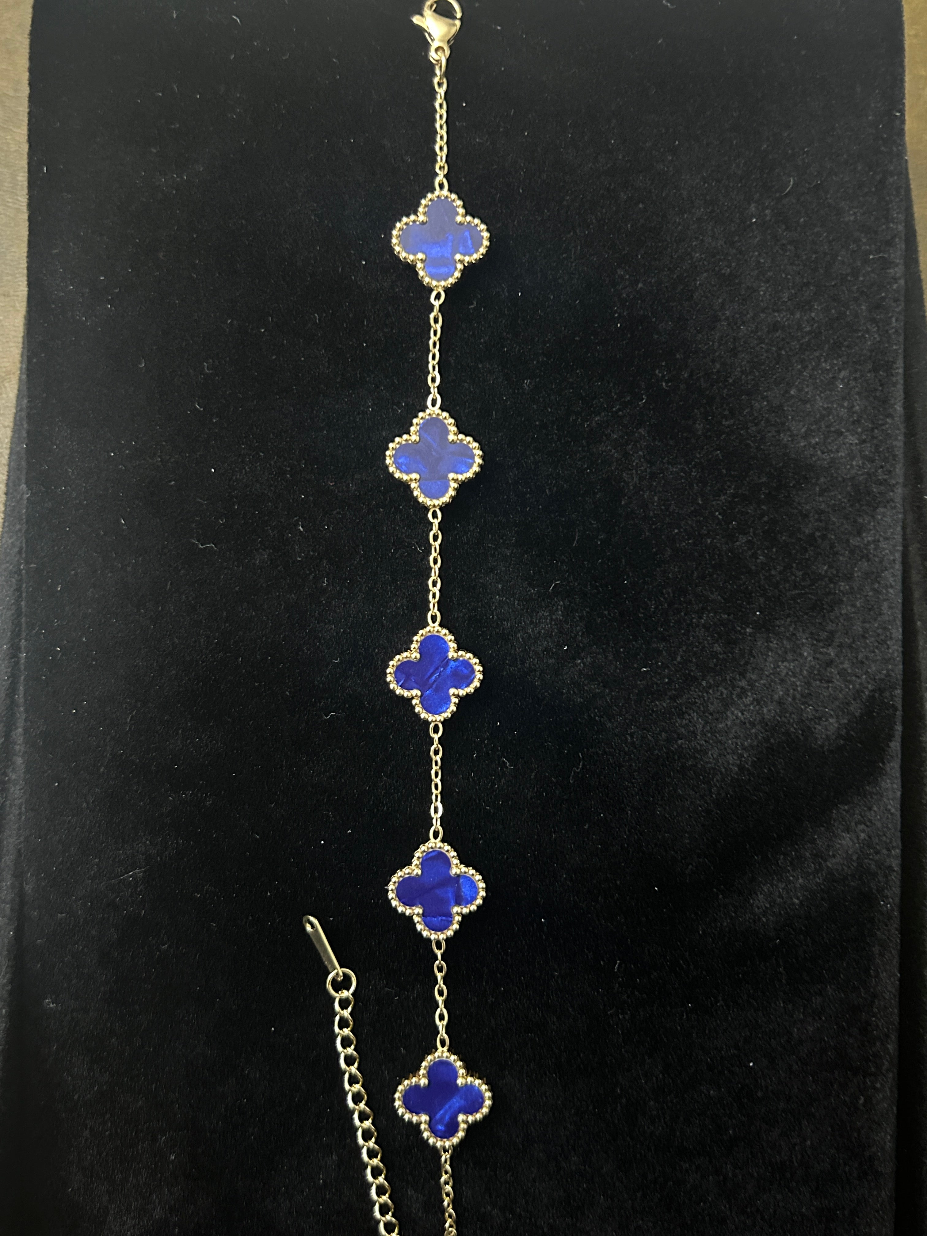 14k Gold Blue Clovers Adjustable