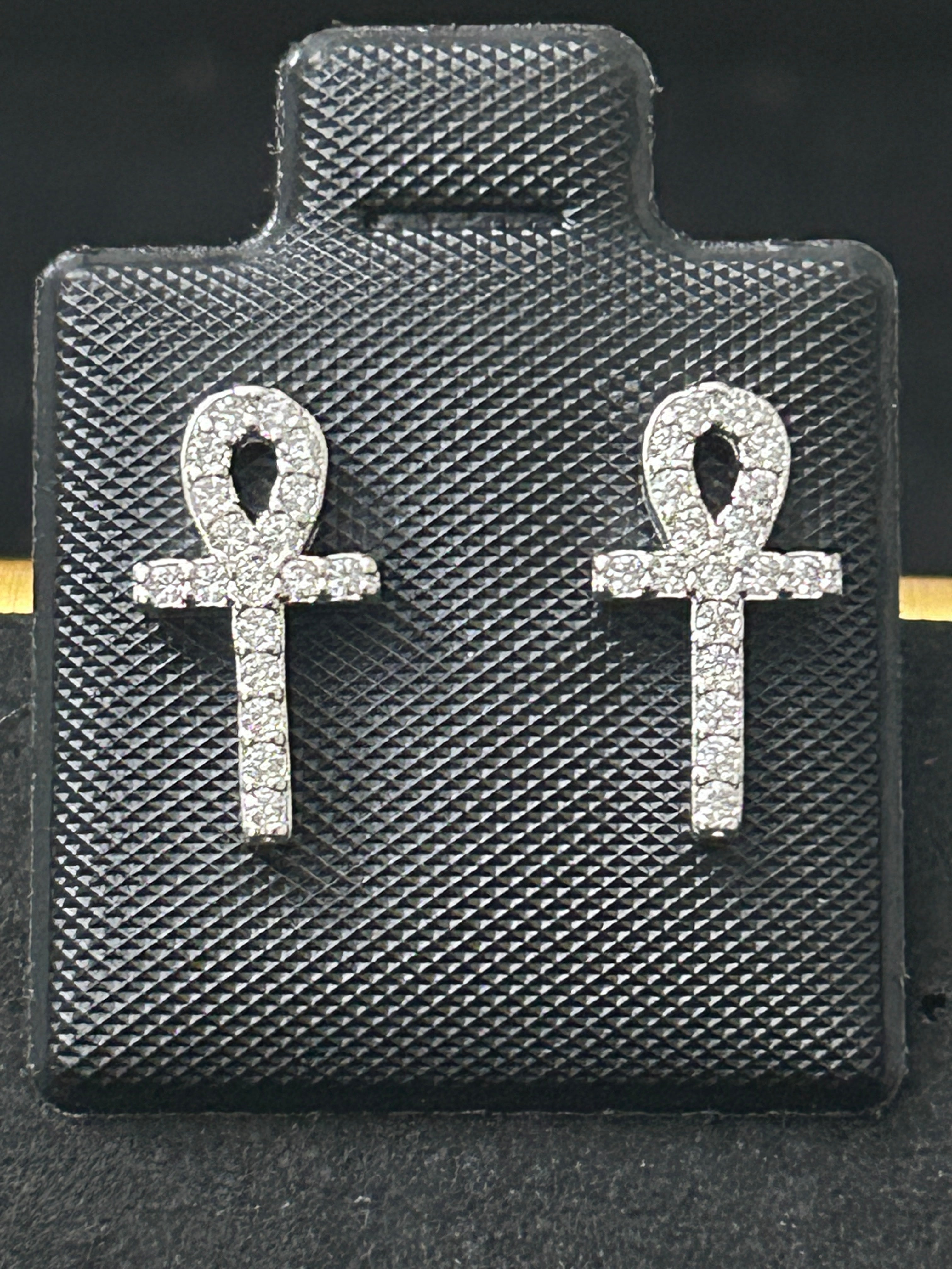 E81 - 14k White Gold VVS CZ Small Ankh Studs