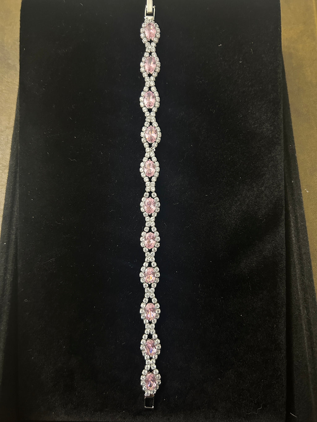 B78 - 14k White Gold 7.5 Inch VVS CZ w/ Pink Stones