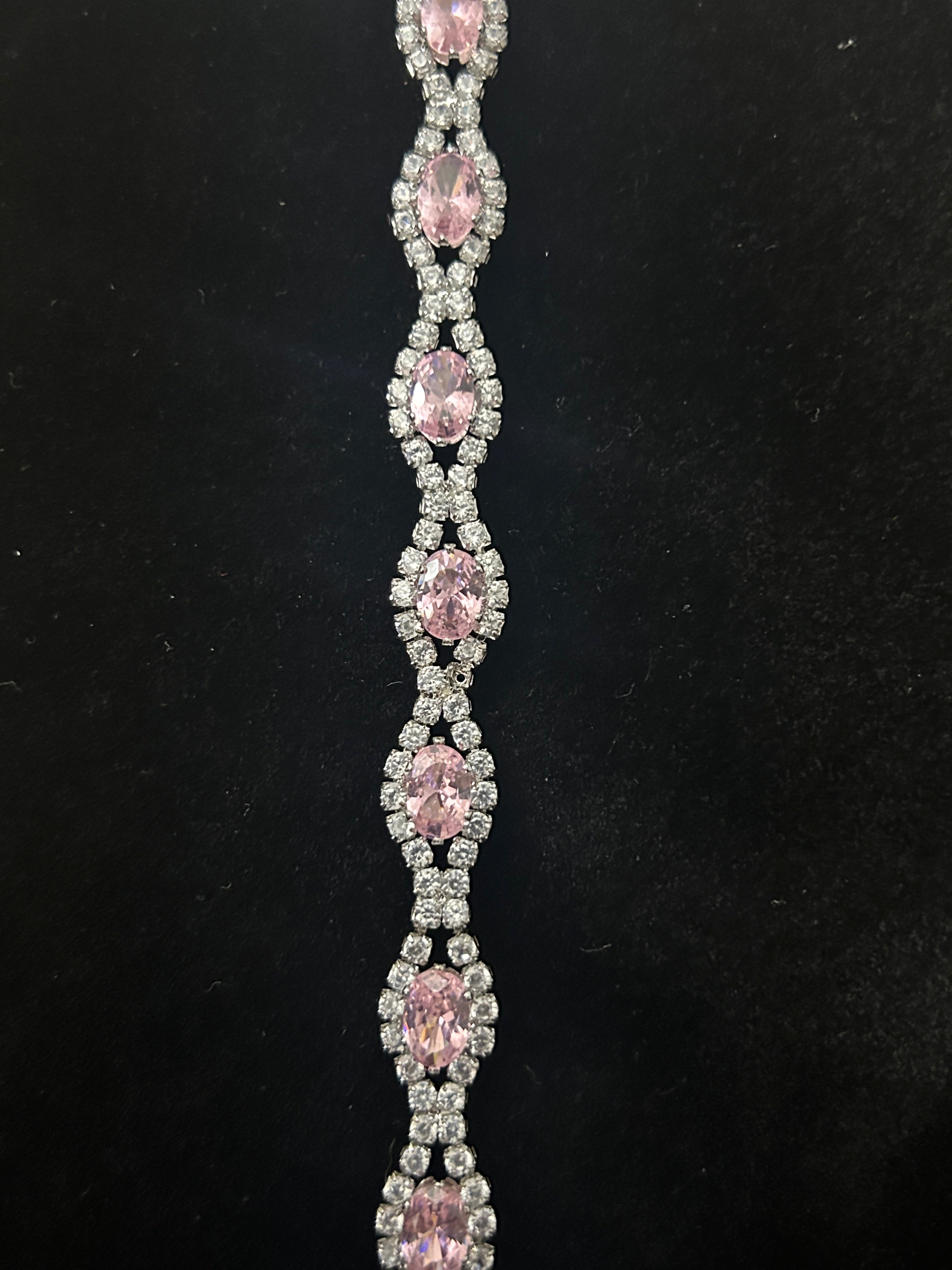 B78 - 14k White Gold 7.5 Inch VVS CZ w/ Pink Stones