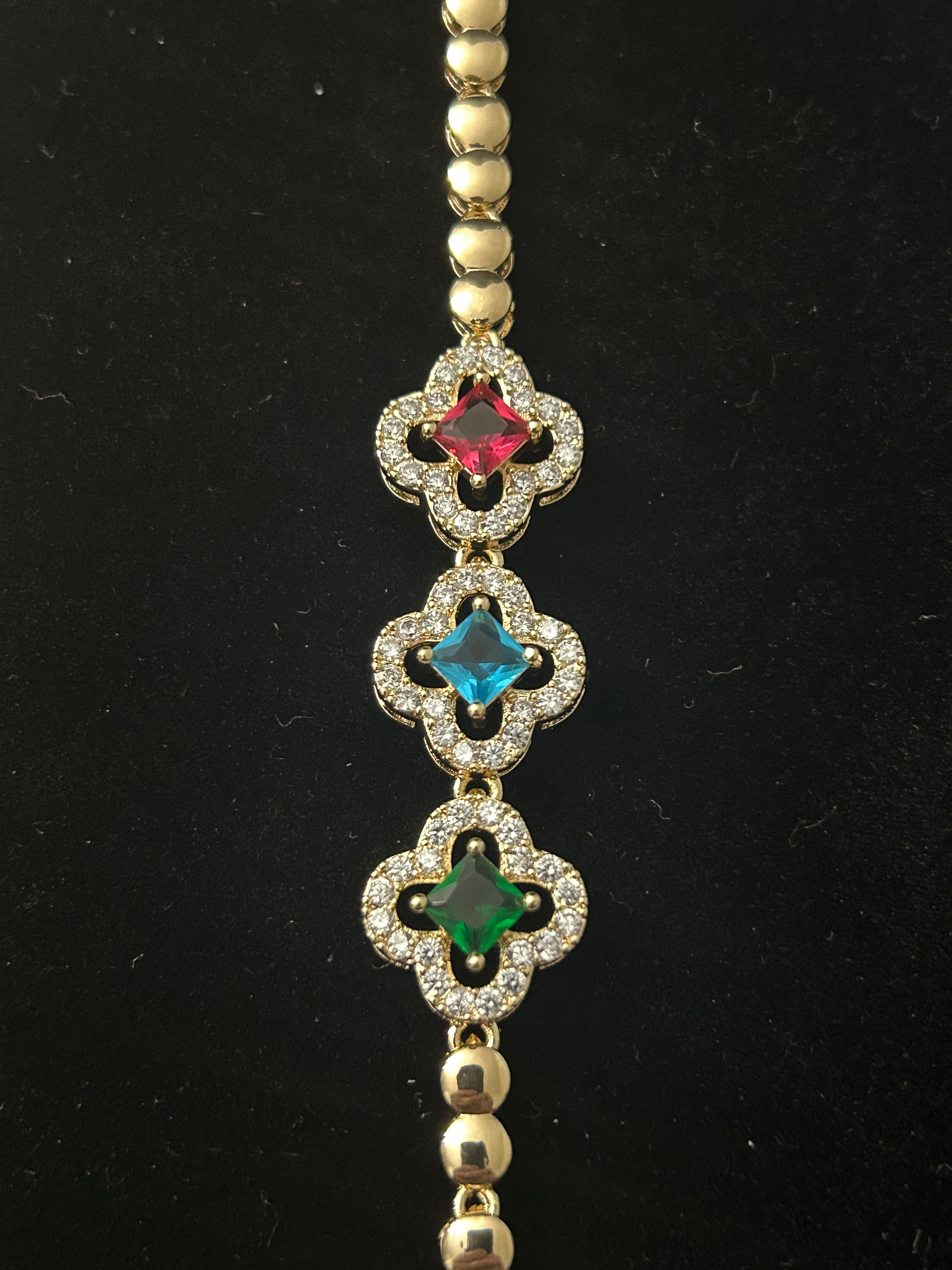 B79 - 14k Gold VVS CZ Multi Color Stone 8 Inch Clovers
