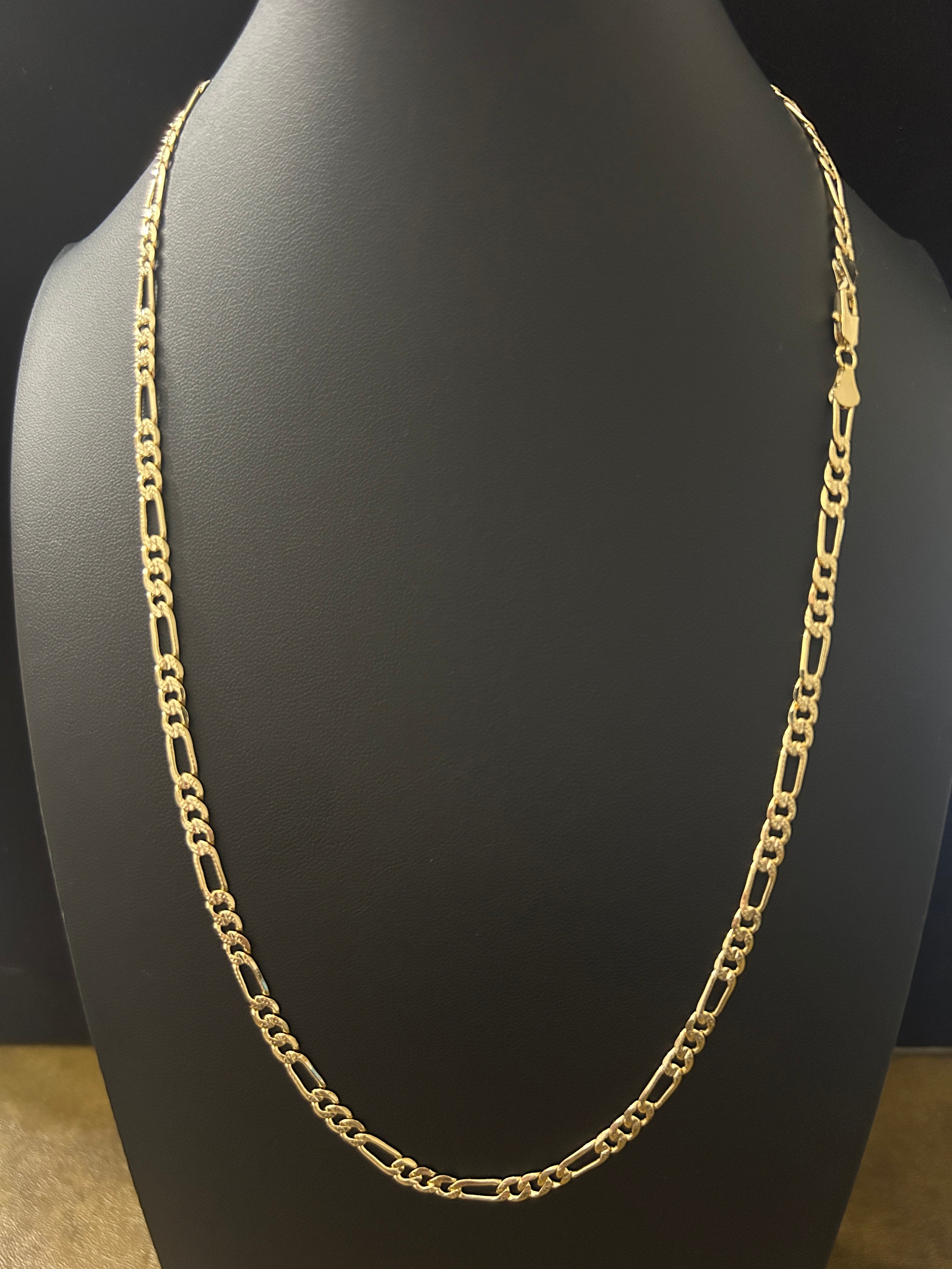 C78 - 14k Gold Diamond Cut Figaro 24 Inch