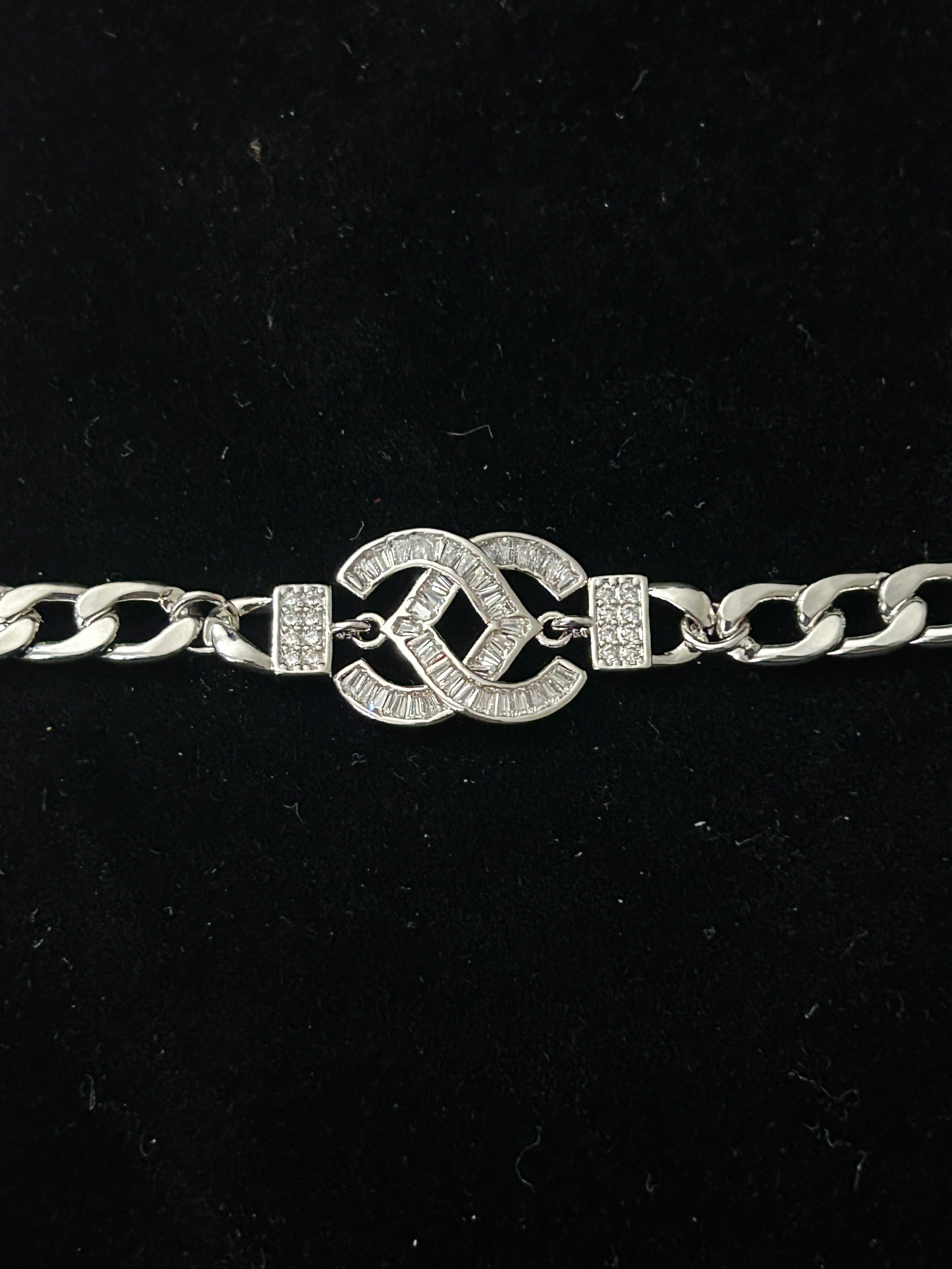 B92 - 14k White Gold VVS CZ Chanel Style 8 Inch Cuban