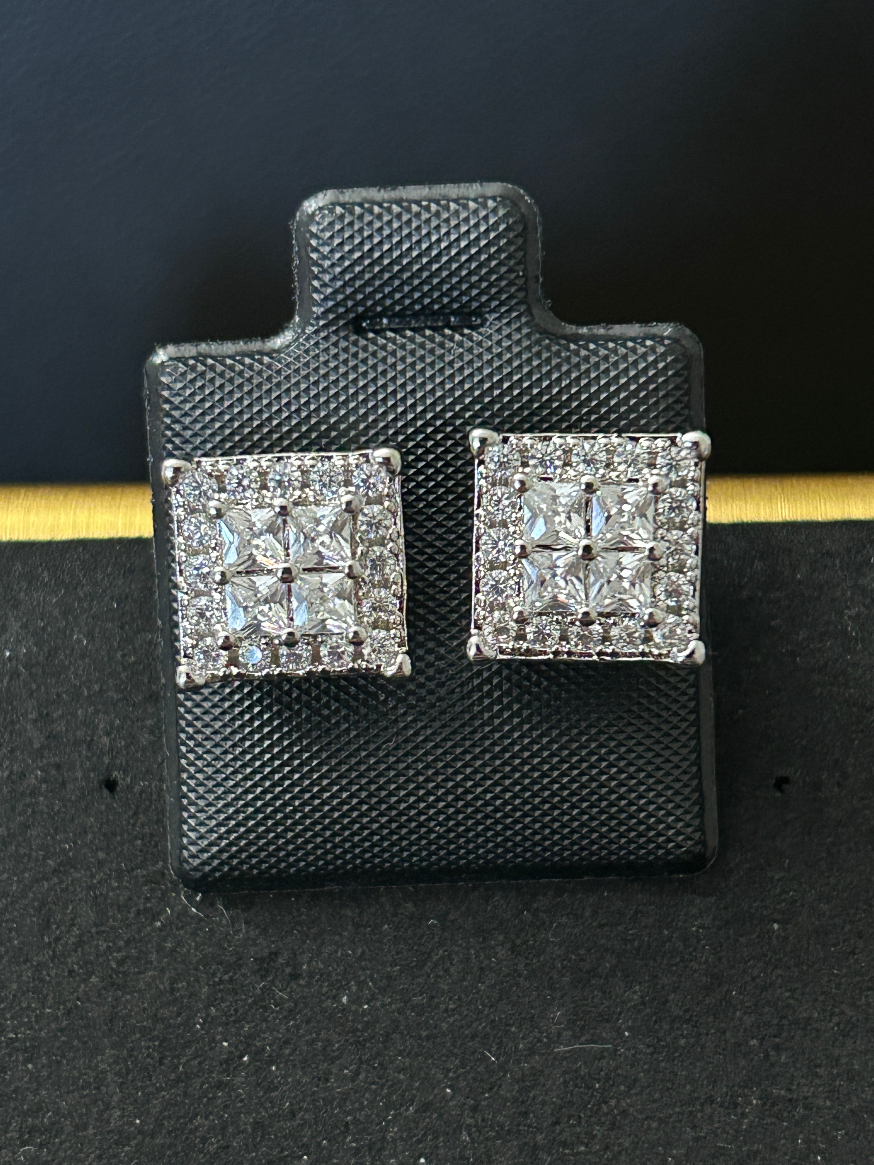 E86 - 14k White Gold VVS CZ Square Studs