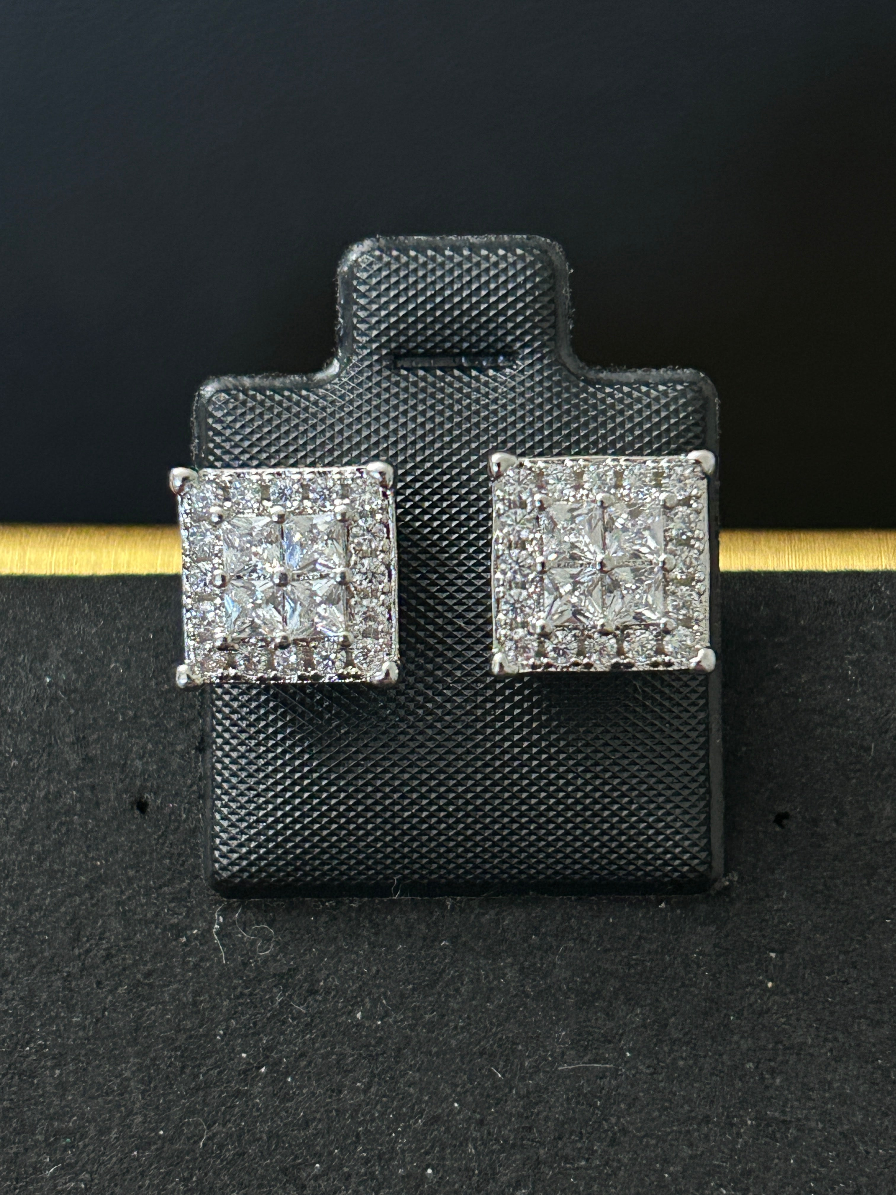 E91 - 14k White Gold VVS CZ Square Studs Large