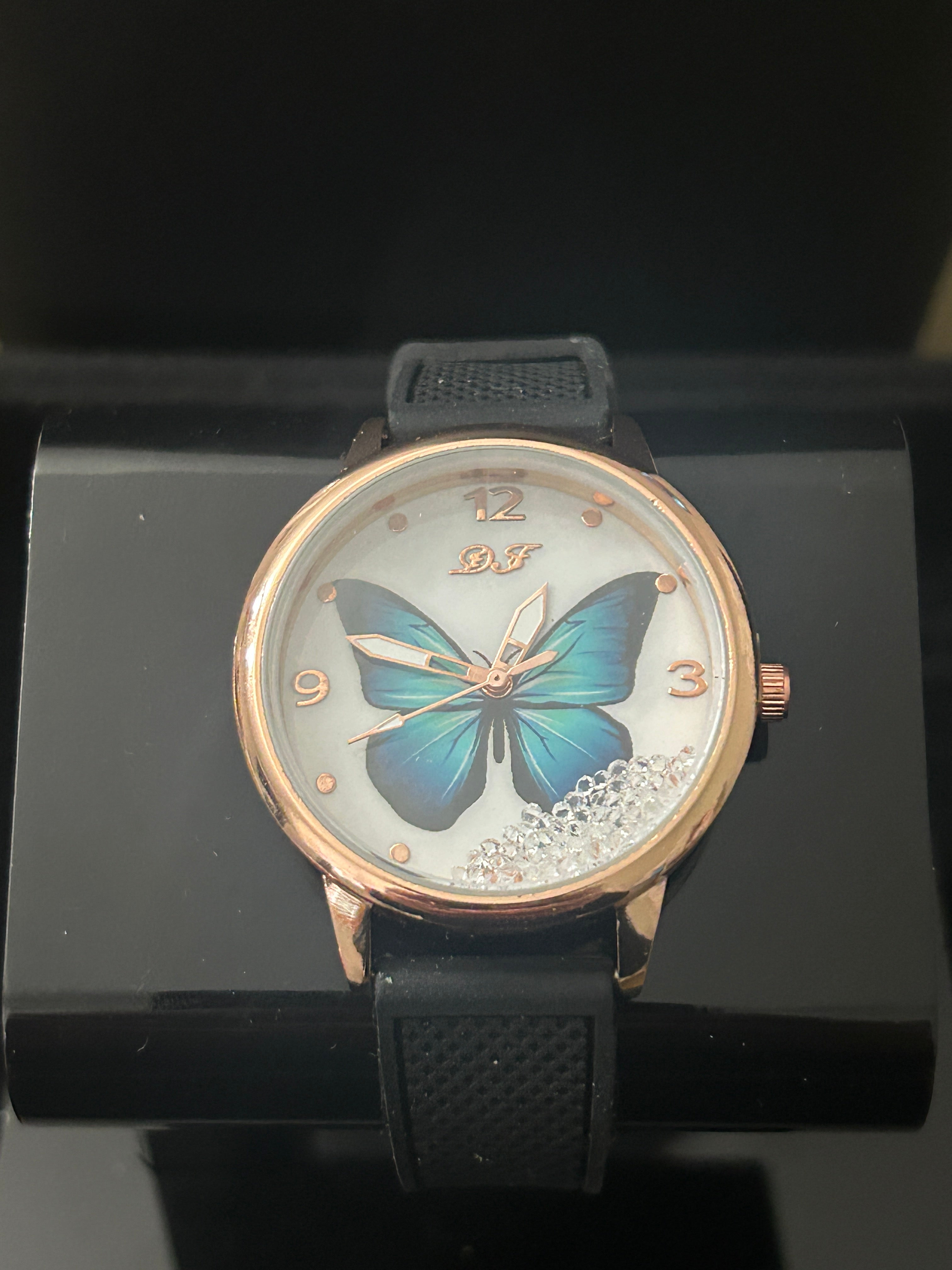 W31 - Black Band Rose Gold Butterfly Women’s Watch