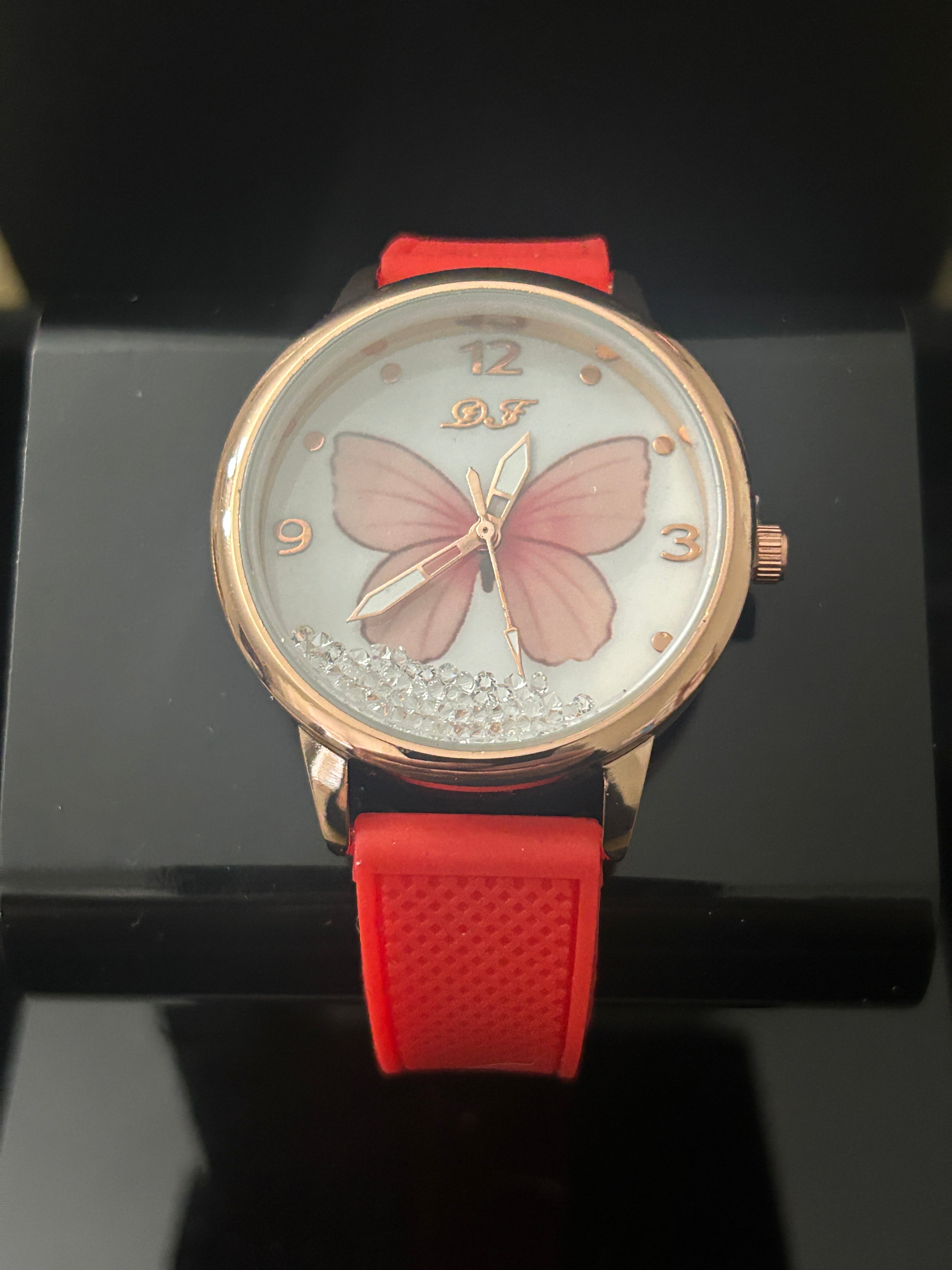 W30 - Red Band Rose Gold Butterfly Women’s Watch