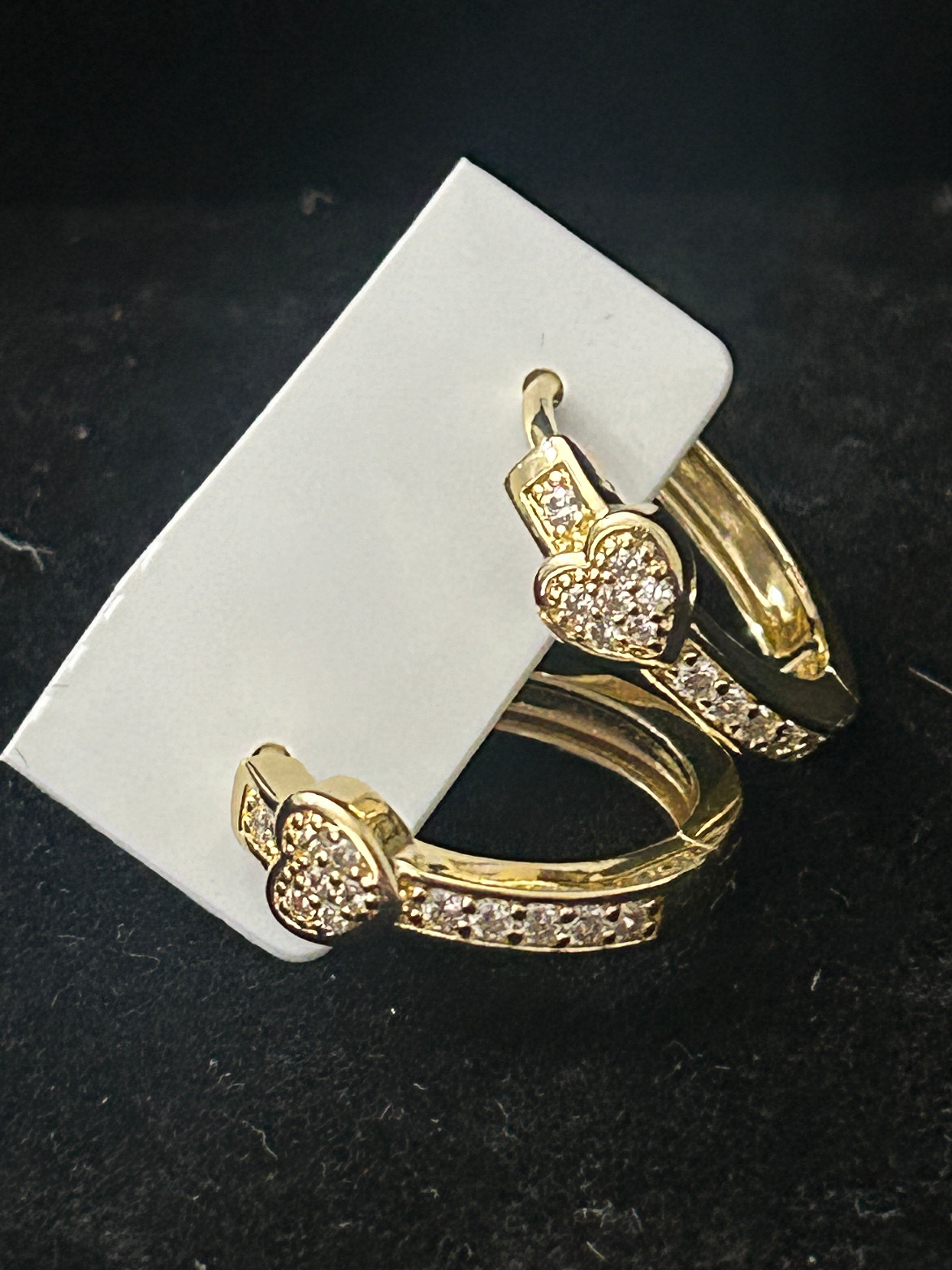 E105 - 14k Gold VVS CZ Heart Hoops