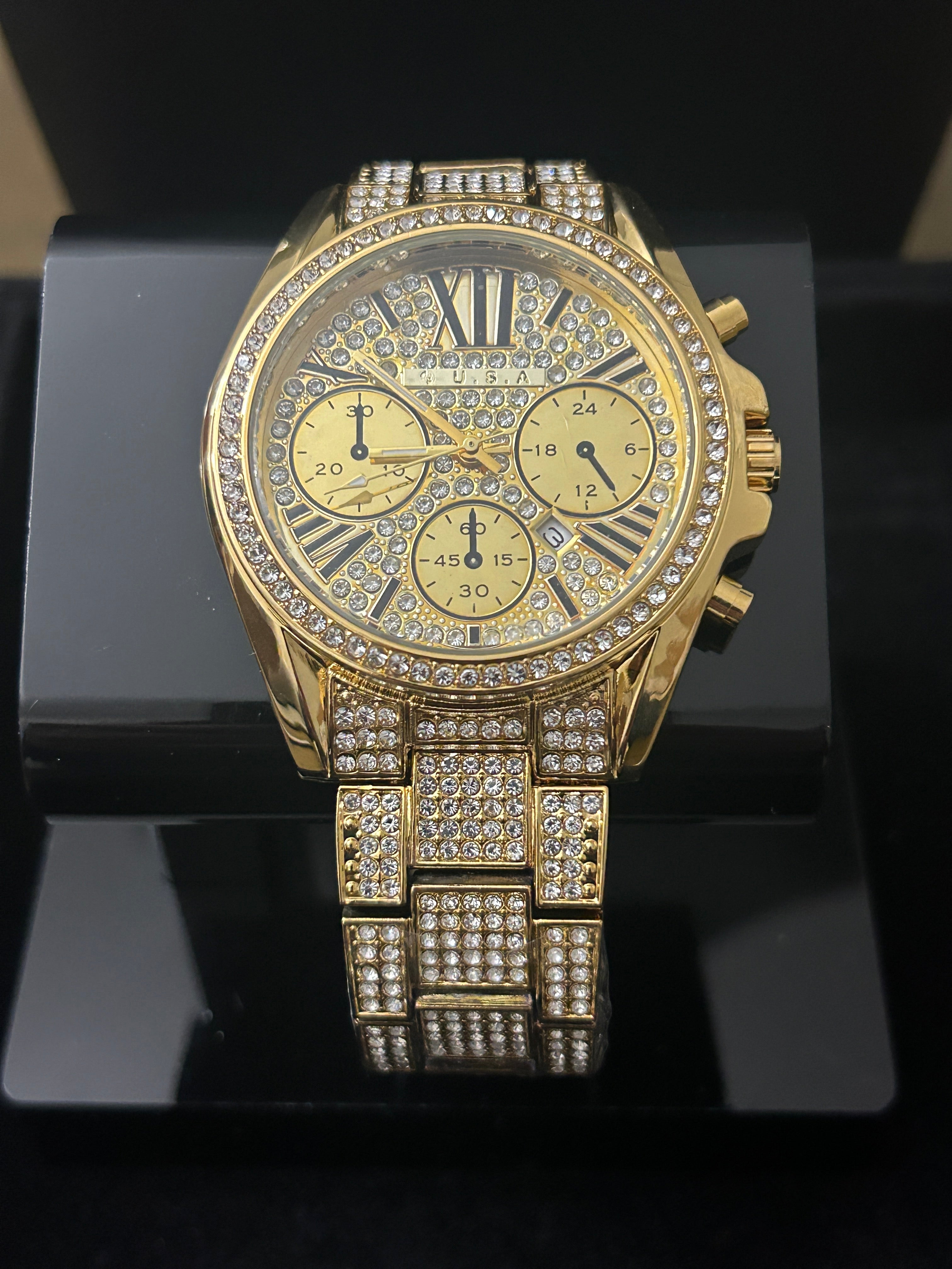 W21 - 40mm Gold Iced Out VVS CZ Cartier Style