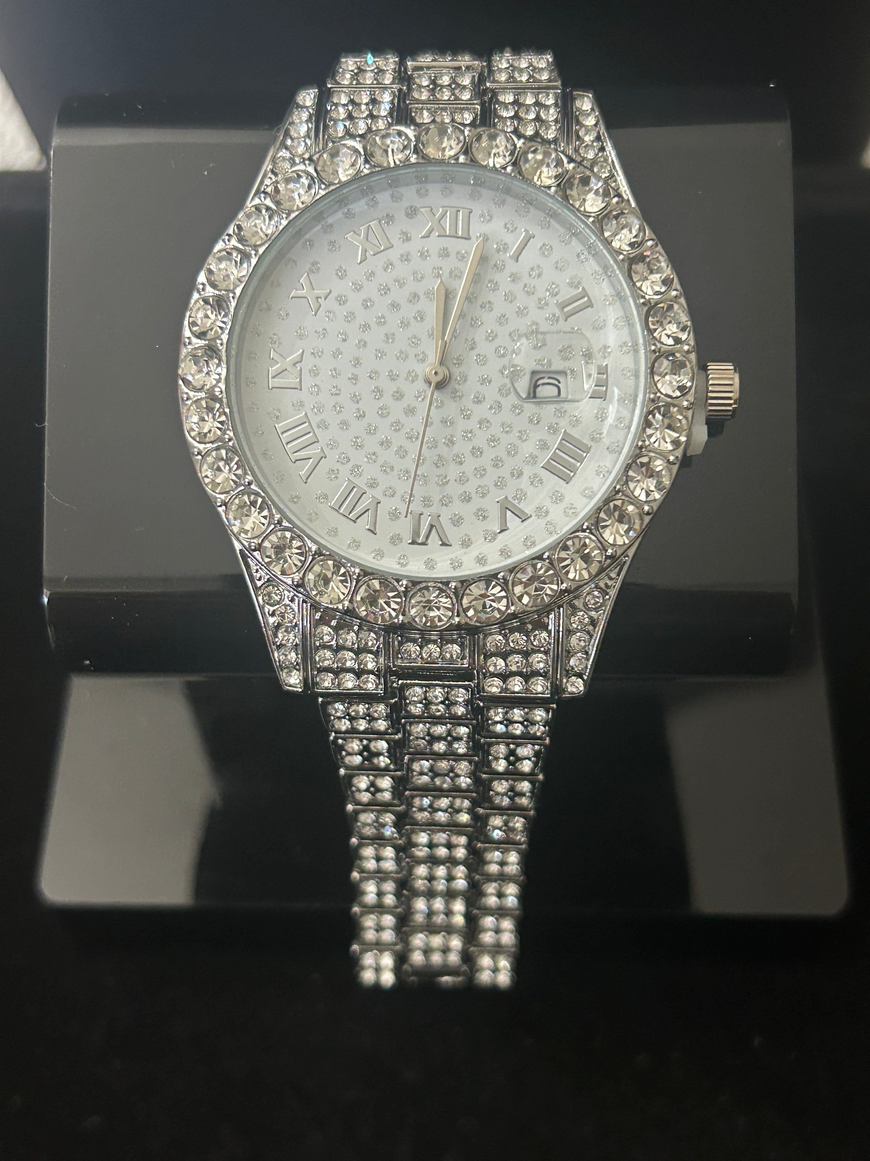 43mm Silver Iced Out VVS CZ Watch