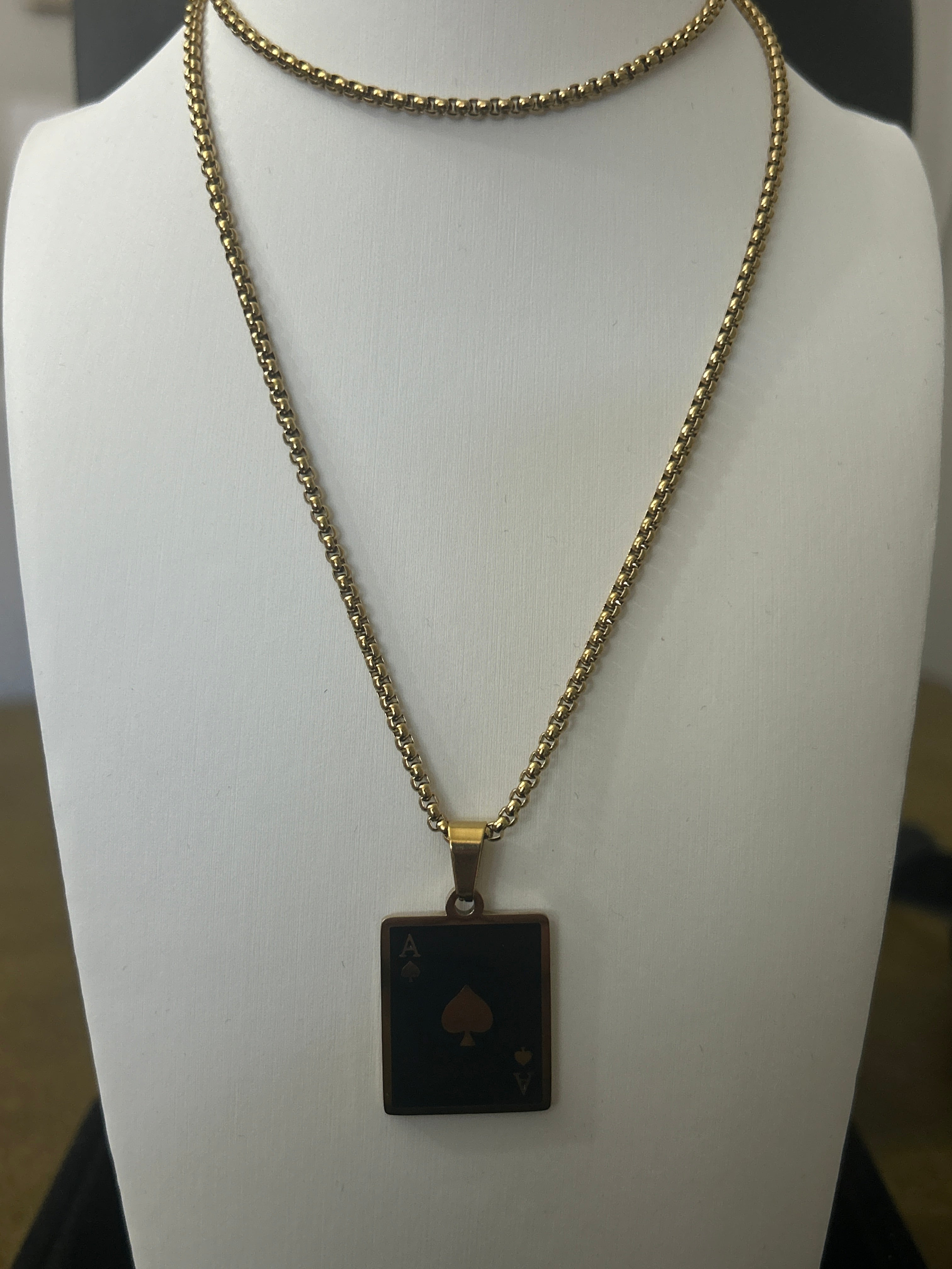 24 Inch Gold Box Chain W/ Ace of Spade