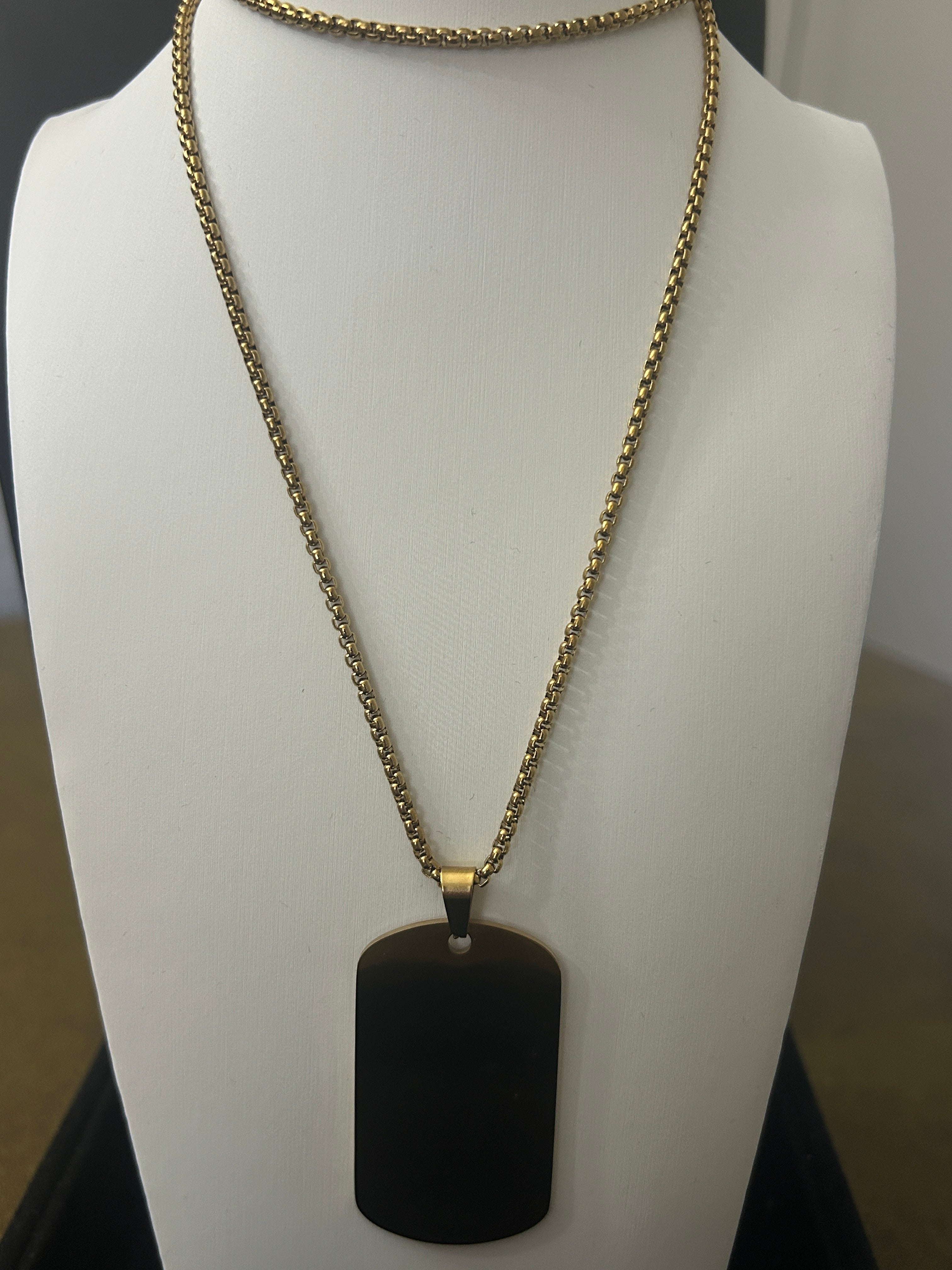 24 Inch Gold Box Chain W/ Gold Dog Tag Pendant